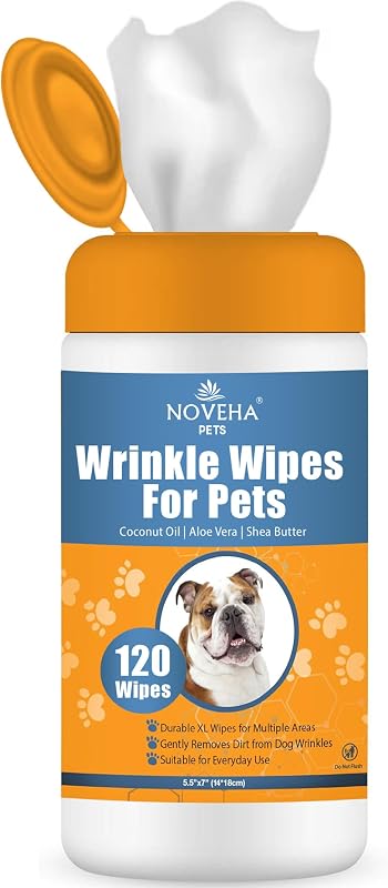 Lenços de Higiene para Cães NOVEHA com Aloe Vera e Óleo de Coco, para Rugas, Patas e Dobras, 120 unidades