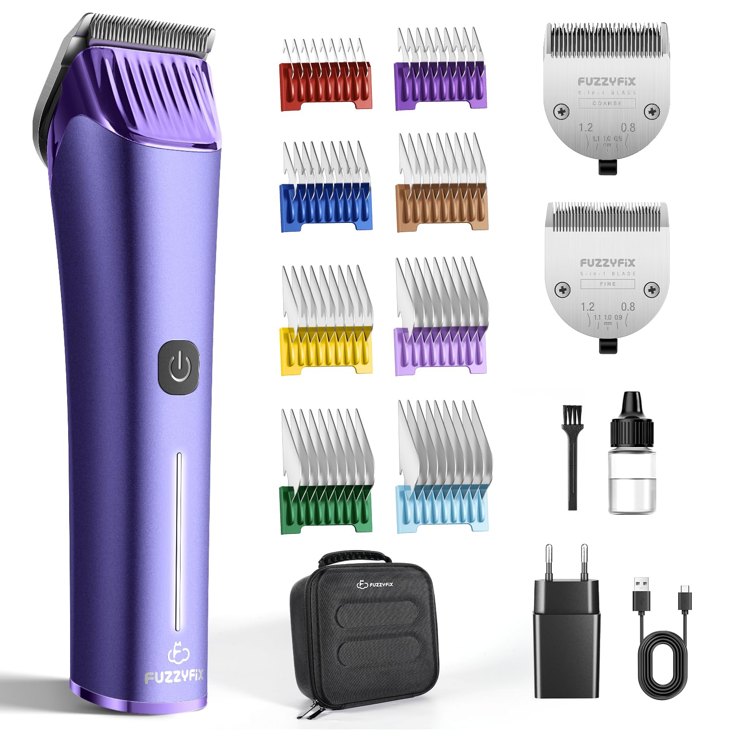 FuzzyFix Tosatrice per cani professionale con lama di ricambio, kit per la toelettatura degli animali domestici senza fili con lama regolabile 5 in 1, rifinitore ricaricabile a 2 velocità