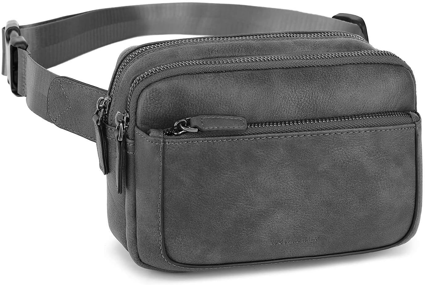 Fanny Packs for Women, Leather Vegan Belt Bag Crossbody Waist Bag Adjustable Strap, Large Fashion Everywhere Belt Bag, Grey