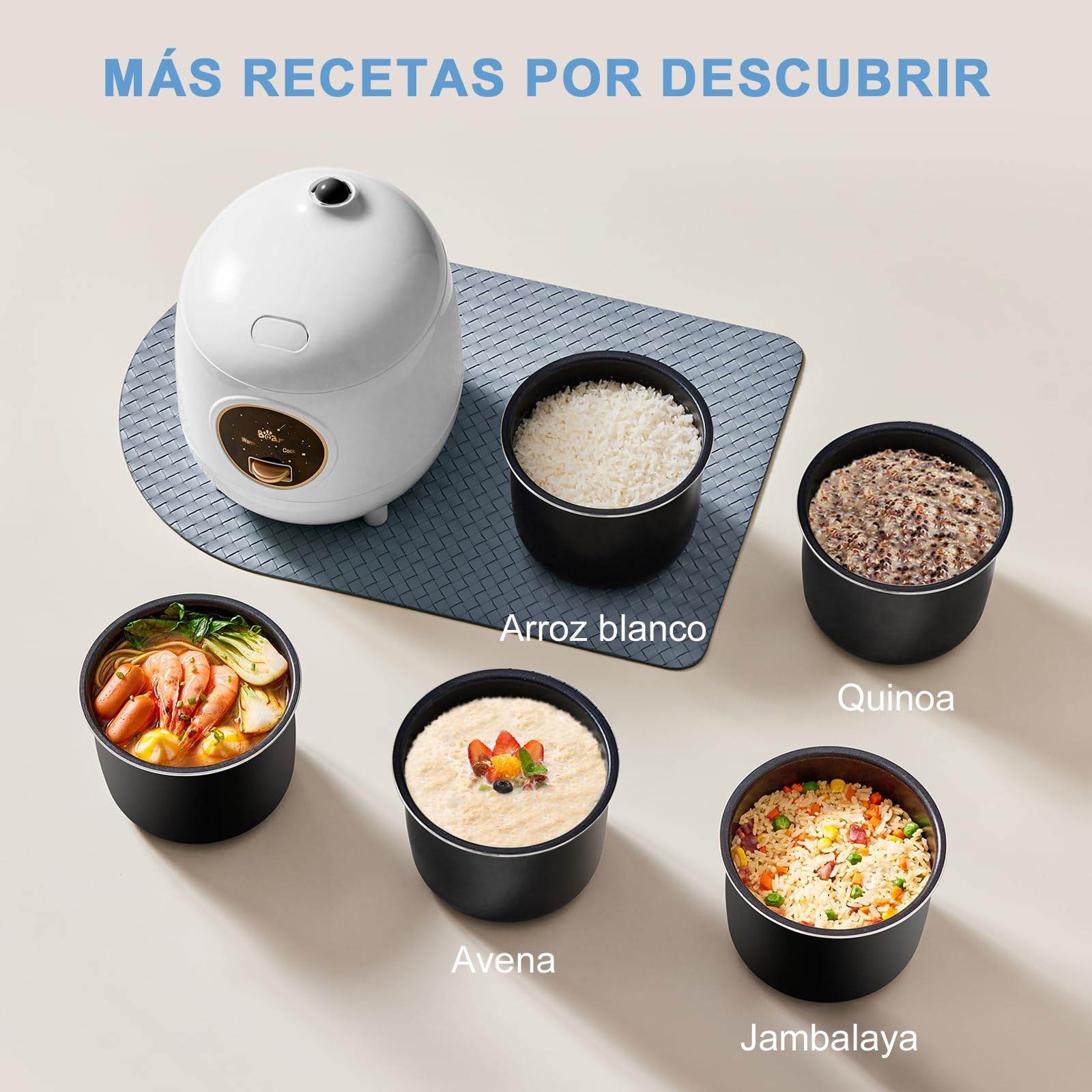 Bear Arrocera 2 tazas sin cocer, 1.2L Arrocera pequeña con recubrimiento antiadherente, sin BPA, Mini arrocera portátil, un botón para cocinar y mantener caliente, blanco