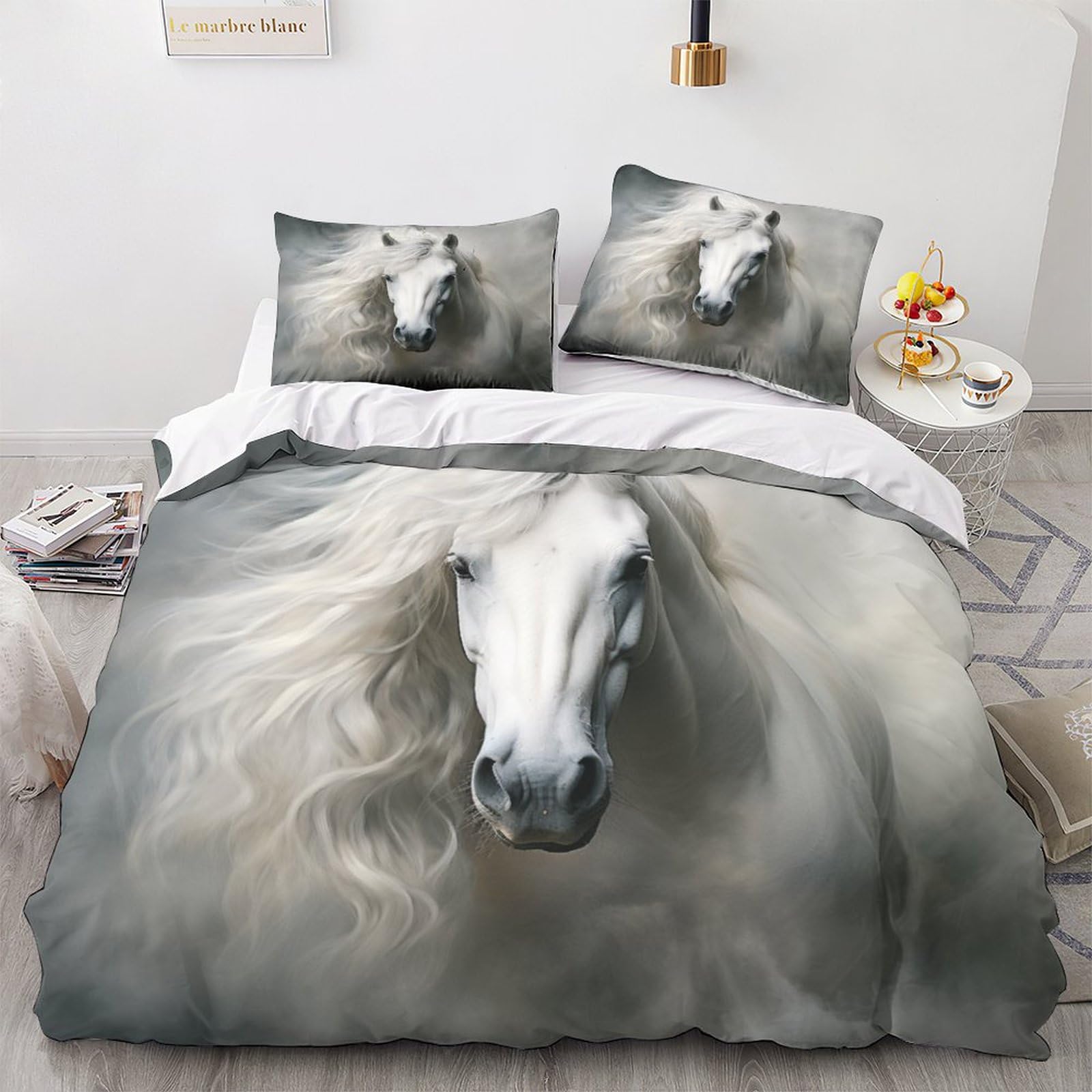 Opsrey Prancing Horse Warmth To Sleep Bedding Set Hidden Zipper Duvet Cover Set With Pillowcases Horse Quilt Cover Setsoft Microfiber Comforter Cover Various Sizes King（220X240cm）