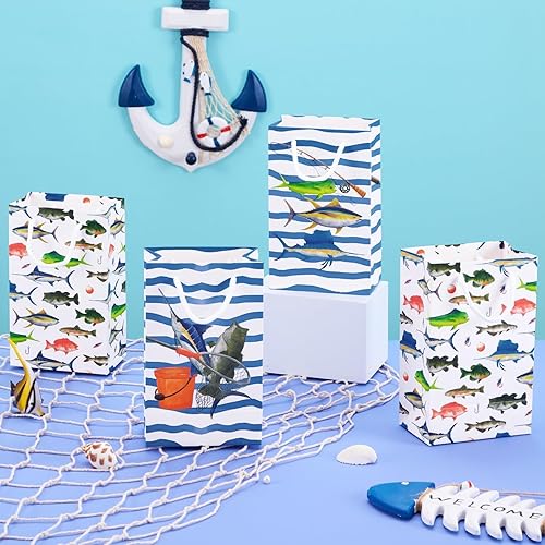 Miniatura 3 de WERNNSAI 16 bolsas de regalo para fiesta de pesca con asa para niños, bolsas de regalo de dulces de pesca con asa para niños, suministros de