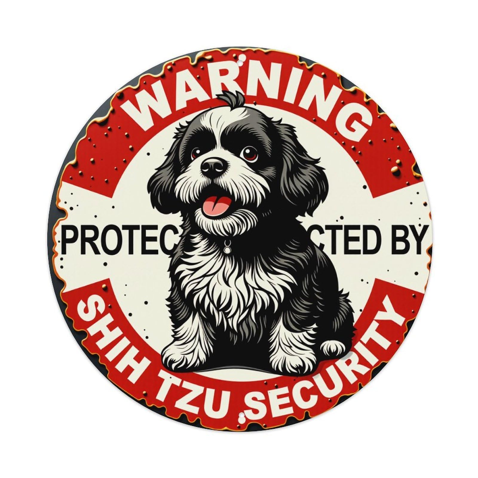 Warning Protected By Shih Tzu Security Tin Sign Vintage Style Home Bar Garden Wall Plaque Decor Metal Poster 8x12 Inch