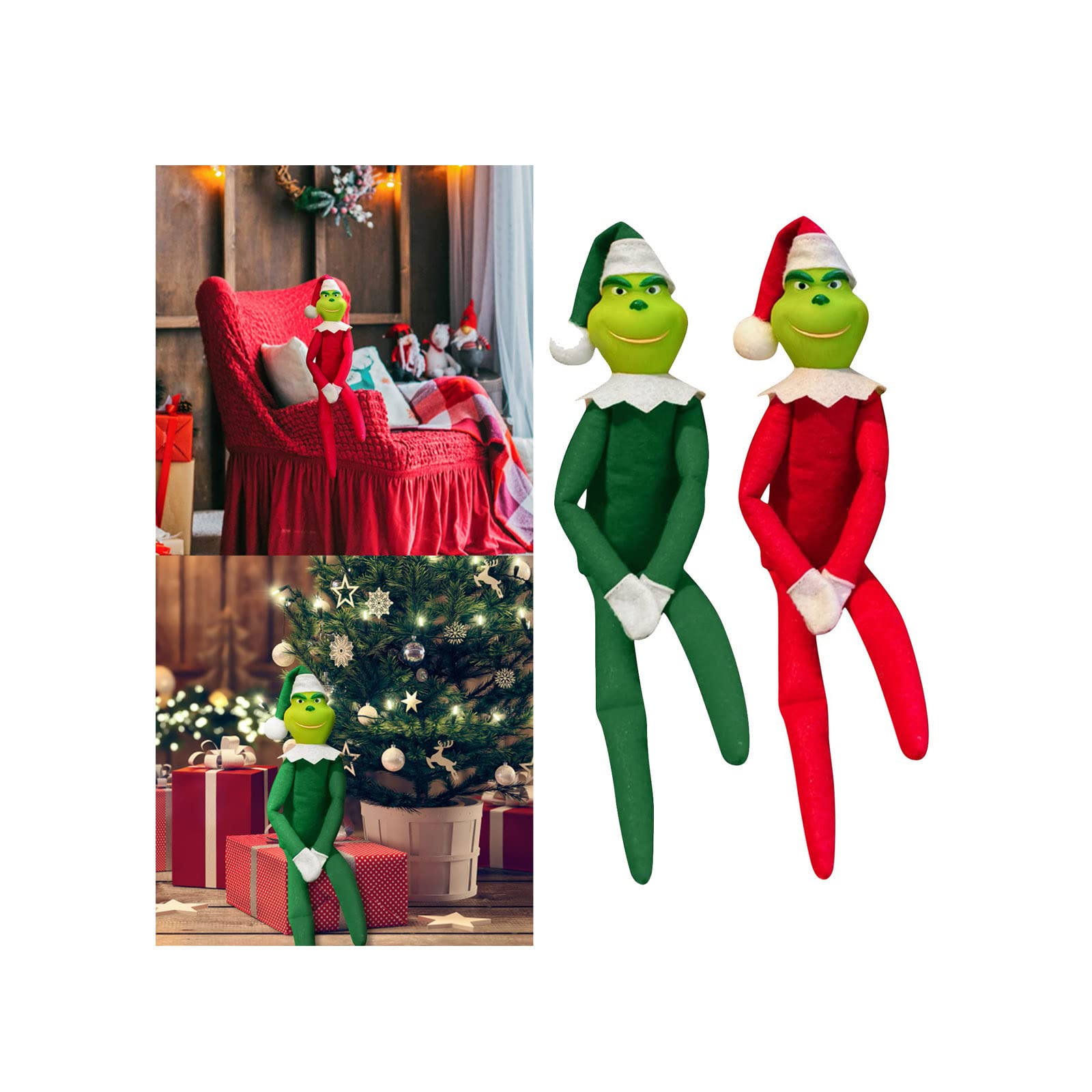 PAHAYU Elf On The Shelf Grinchs Doll,Red Green Monster Grinchs Plush,Baby Grinchs Toys,Christmas Grinchs Decorations Grinchs Plush Toy for Xmas (Red+Green)