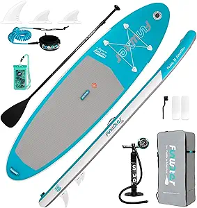 FunWater Inflatable 10'6×33"×6" Ultra-Light (17.6lbs) SUP for All Skill Levels Everything Included with Stand Up Paddle Board, Adj Floating Paddles, Pump, SUP Travel Backpack, Leash,Waterproof Bag