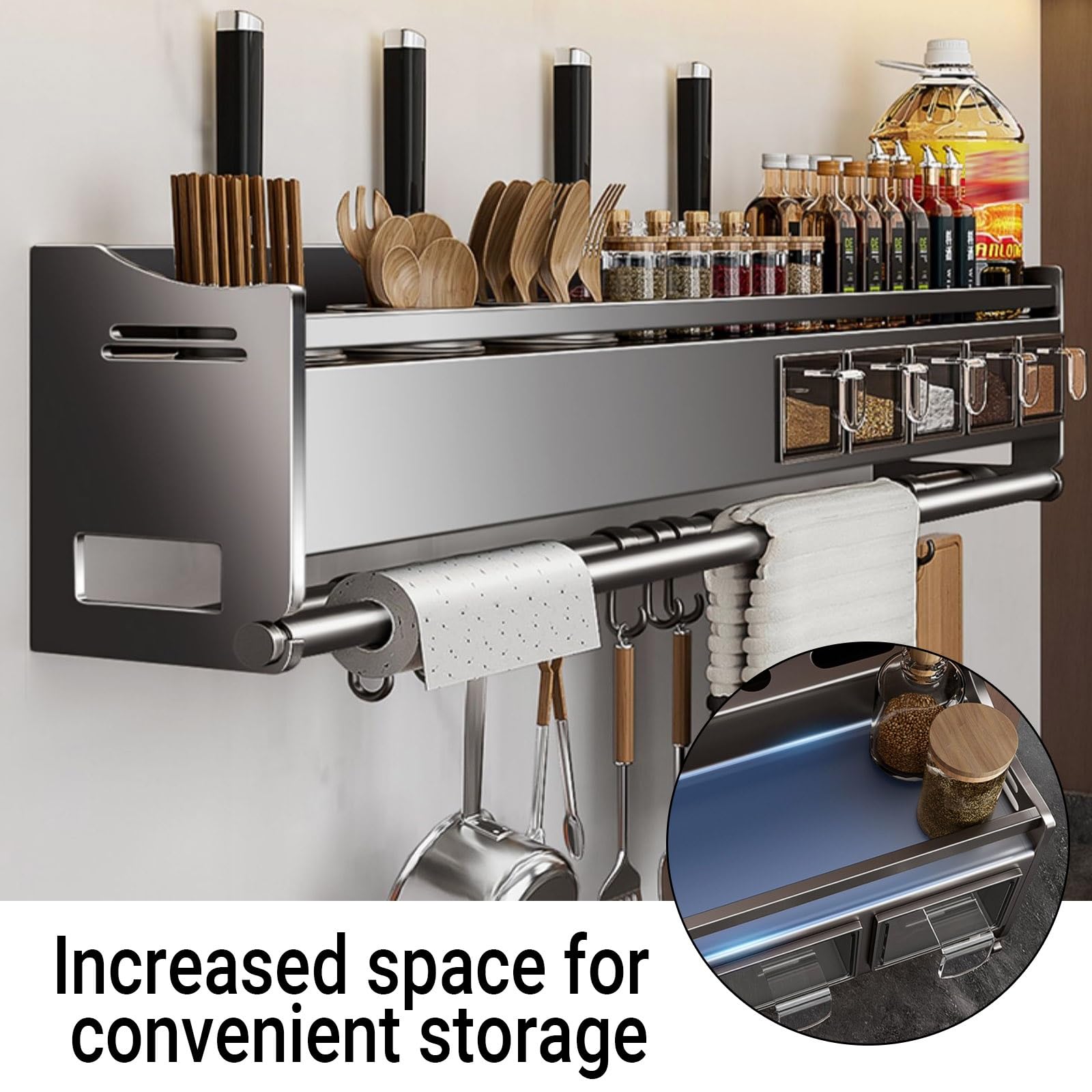 Especiero de Pared para Cocina, Organizador de Especias para encimera, 1 especiero de Pared, artículos Esenciales de Cocina, decoración del hogar(34x13x18cm/13.4x5.1x7.1in)