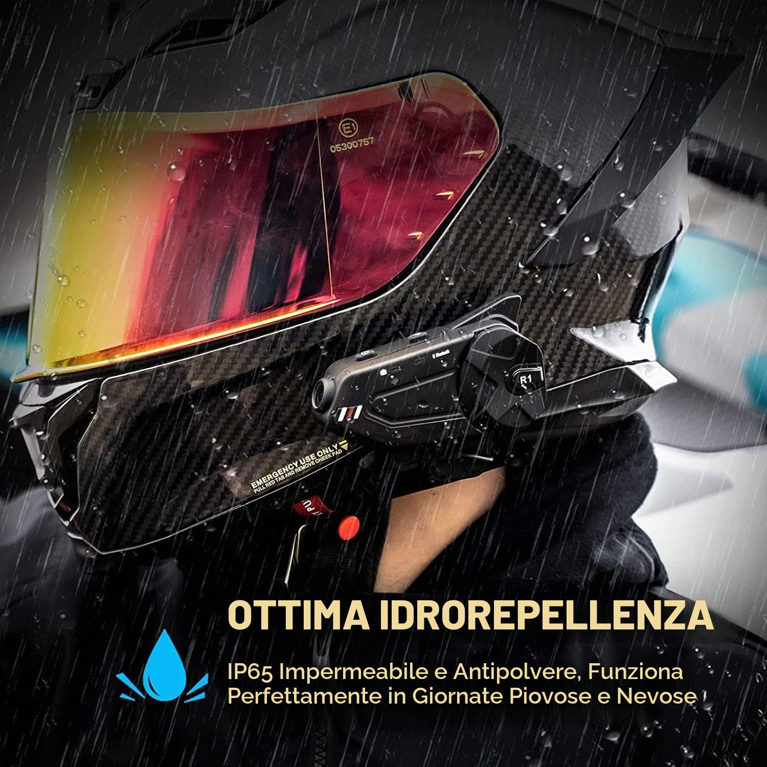 OBEST Interfono Bluetooth per Moto, Auricolare per Casco con Fotocamera 1080P, Supporta 6 Persone che Parlano allo Stesso Tempo Entro 1000m con Scheda TF FM/Bluetooth 5.0/64G/Microfono 2 in 1