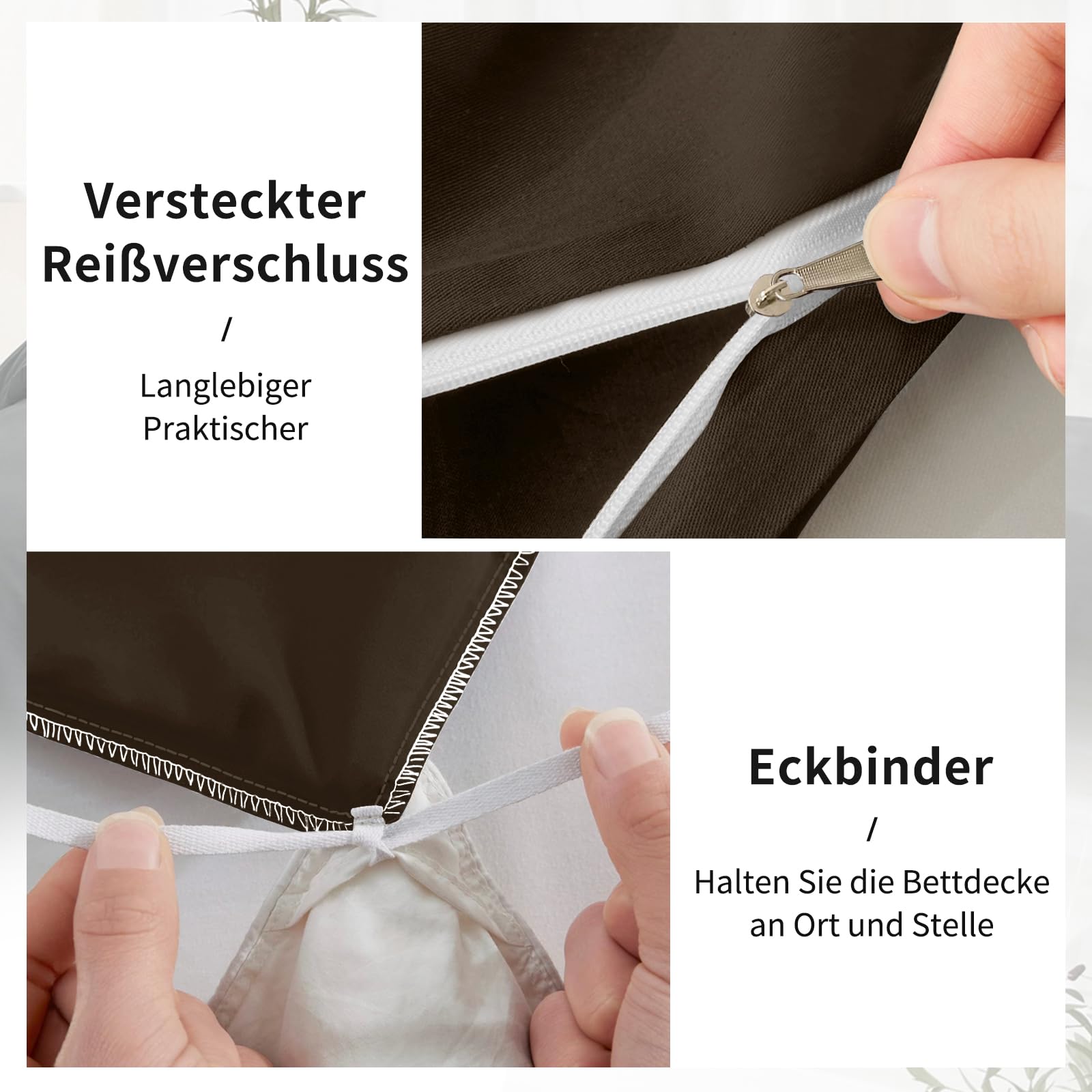Sufdari Bettwäsche 240x220 Baumwolle Braun, 100% Baumwolle Bettbezug aus Atmungsaktive, Bettwäsche-Set mit 2 Kissenbezüge 80x80 cm+ 1 Bettbezüge mit Reißverschlus