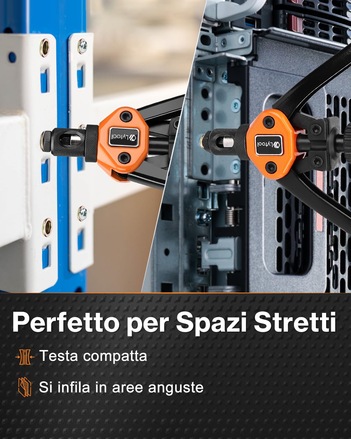 Lytool Pinza per Dadi Rivetto 13'', Kit Rivetti Filettati M3–M12, Set 70 Pezzi con 7 Mandrini, Utensile Professionale per Metallo, Carrozzeria, Officina