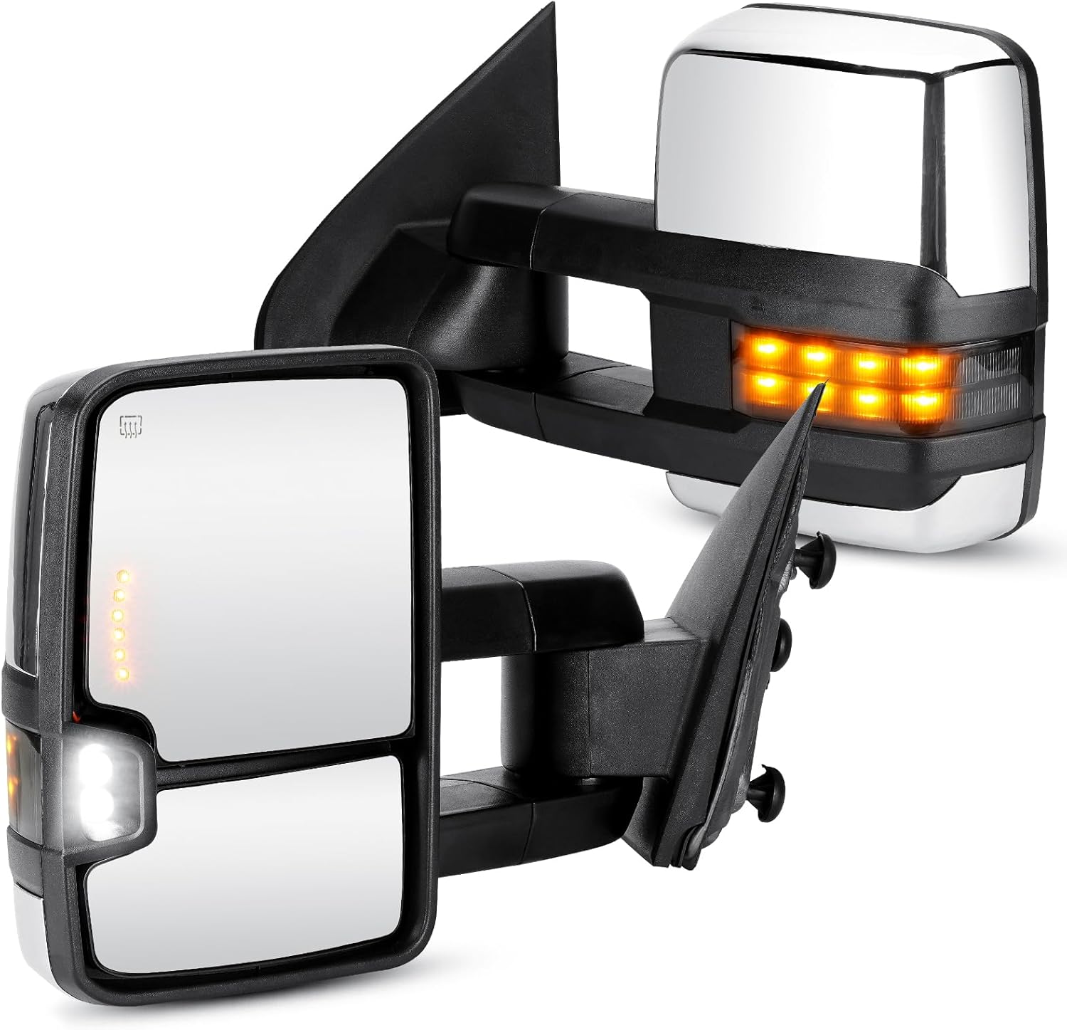 Towing Mirrors Rear View Mirrors fit for 2014-2018 Chevy Silverado GMC Sierra 1500 2500 HD 3500 HD Power Heated Side Mirror with Turn Signal (Chrome)