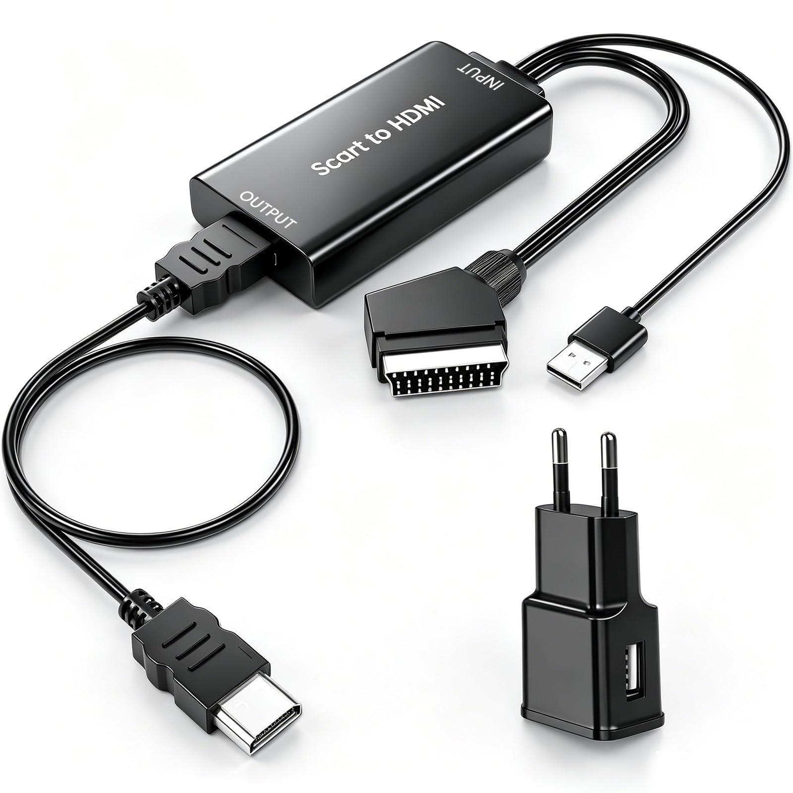 AMANKA Cavo Adattatore Scart HDMI, Convertitore da Scart a HDMI Connettori Video Audio Supporta Stereo HD 720/1080P per HDTV/Proiettore/Lettore DVD/Blu-ray SKY/PS3/xbox/Monitor