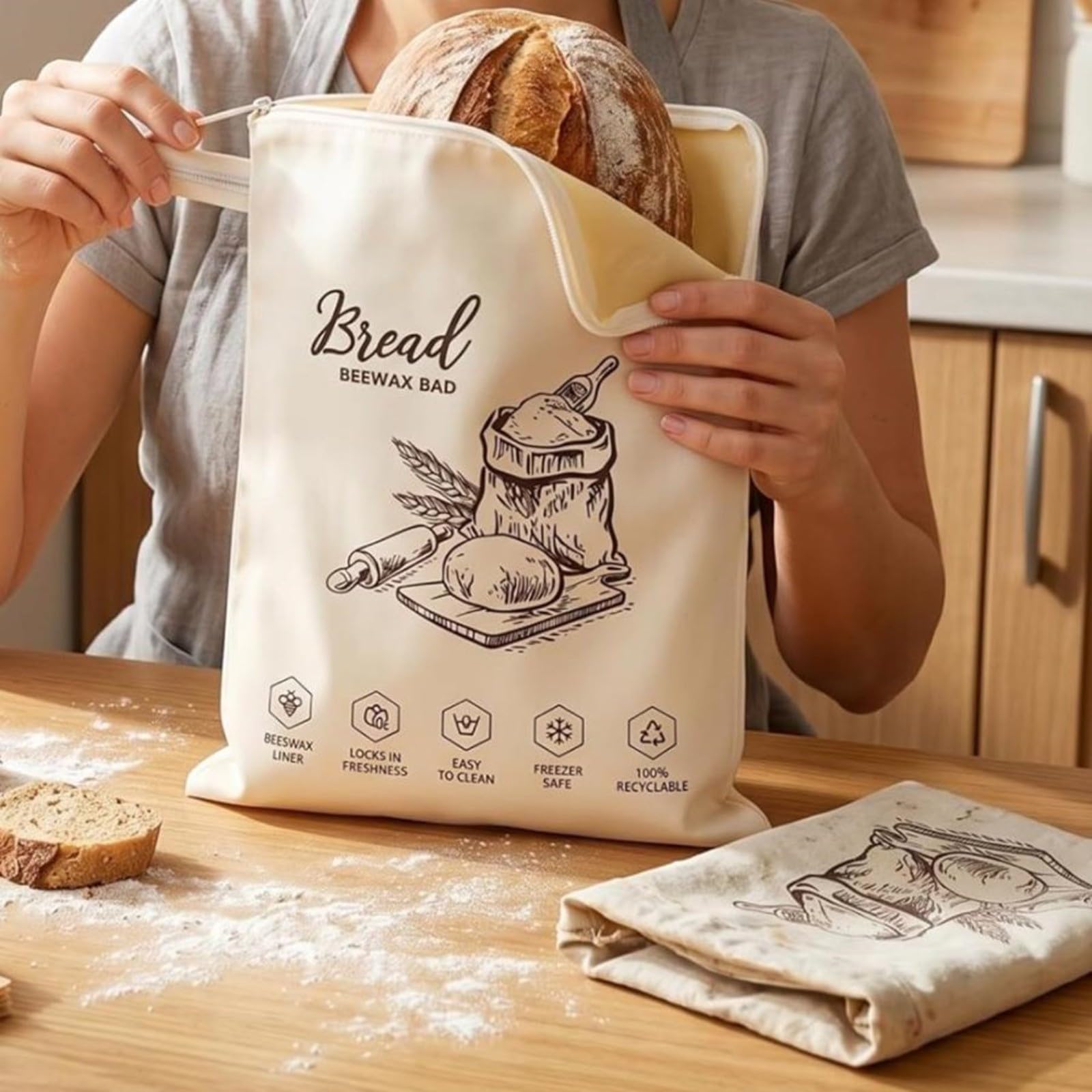 Wiederverwendbare Bienenwachs-Baumwoll-Brotbeutel für hausgemachtes Brot, hält frisch (10 Stück)