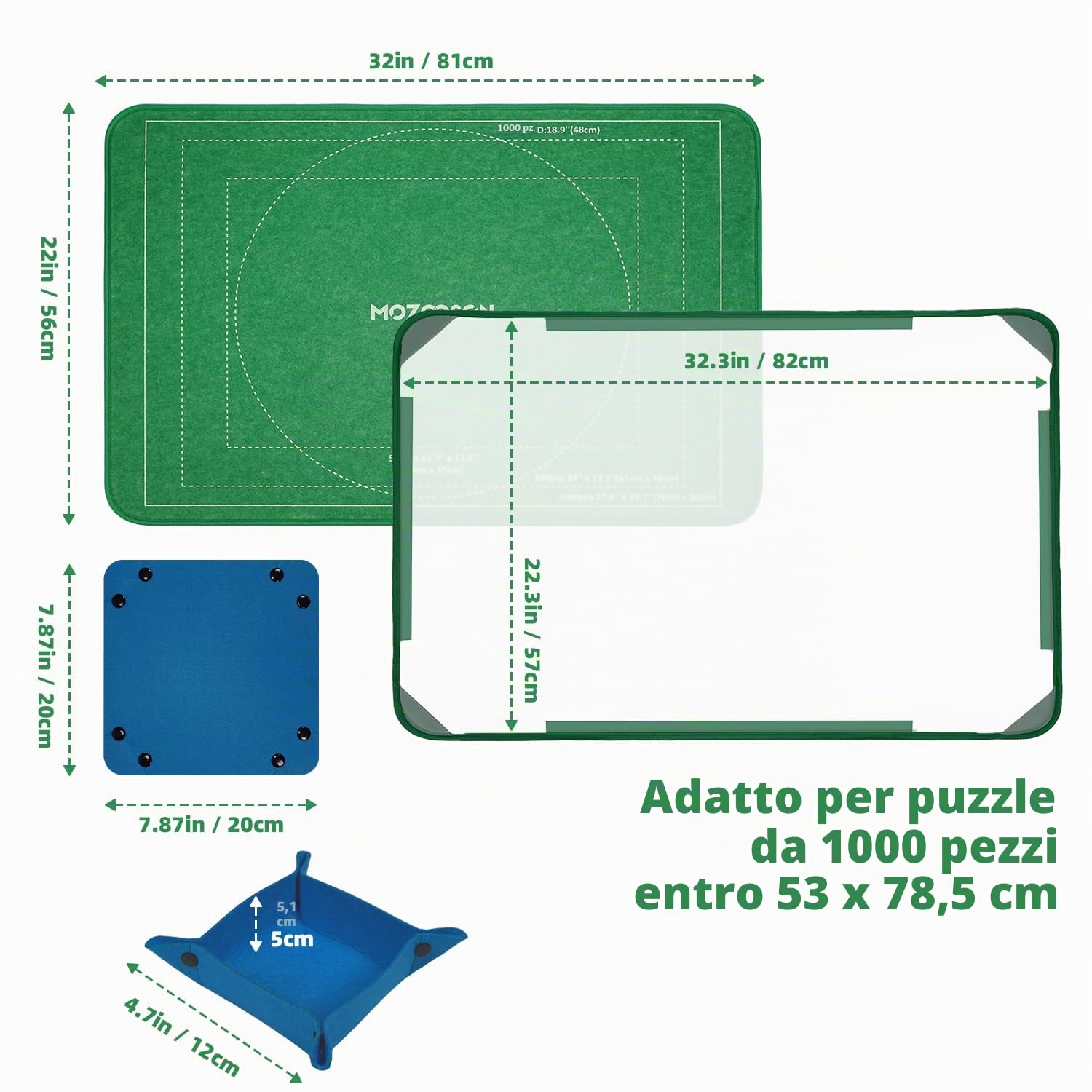 MOZOOSON Tappeto puzzle, Tavole per Puzzle 1000 Pezzi, Jigsaw Board, Tappetino Puzzle 32 x 22in, Tappetini Puzzle, Riporre i Puzzle con 6 Vassoi + 1 Coperchio Antipolvere