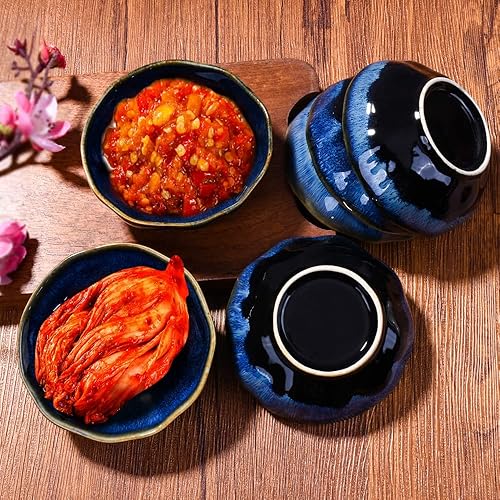 Miniatura 2 de Juego de 6 platos de cerámica para salsa de soja para condimentos de sushi (horno azul)