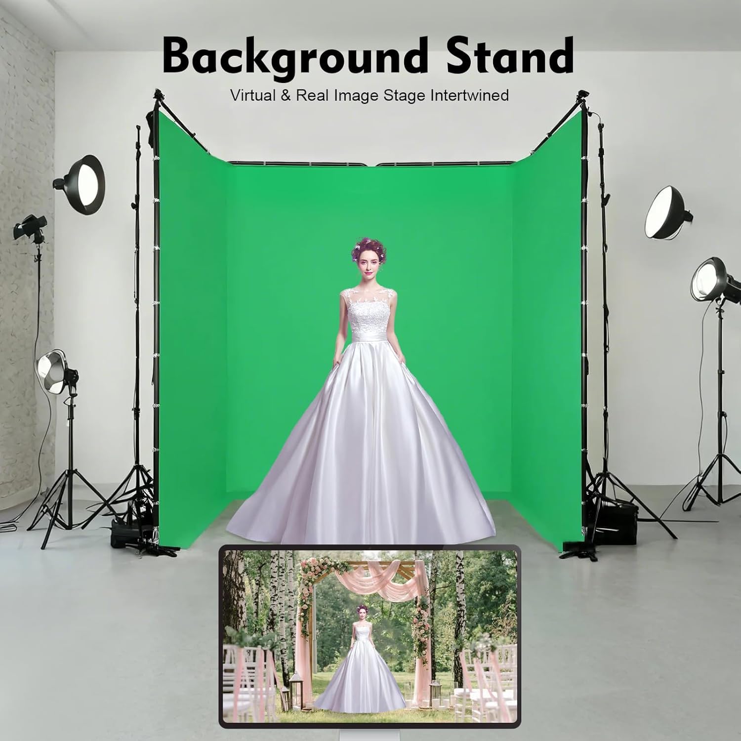 Pantalla verde con soporte, 400 x 240 cm, fondo de pantalla verde, ajustable, soporte de fondo verde portátil, para fotografía, juegos, medios de comunicación