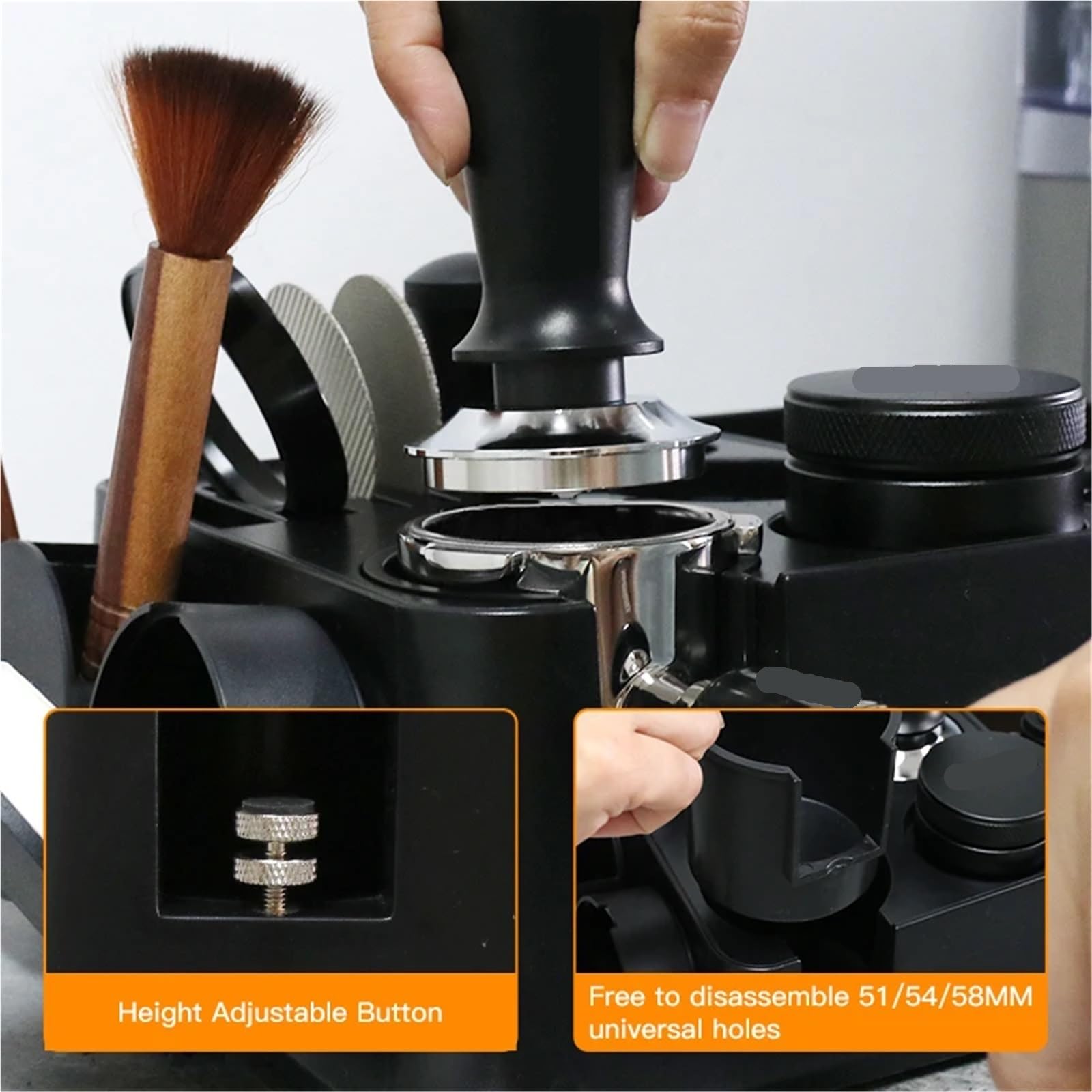 Espresso Tamper Estación Estación de compactación de café, Soporte for portafiltro de 51mm, 54mm y 58mm, Soporte for tapete, Accesorios for Cajas de Golpe de Espresso(White)