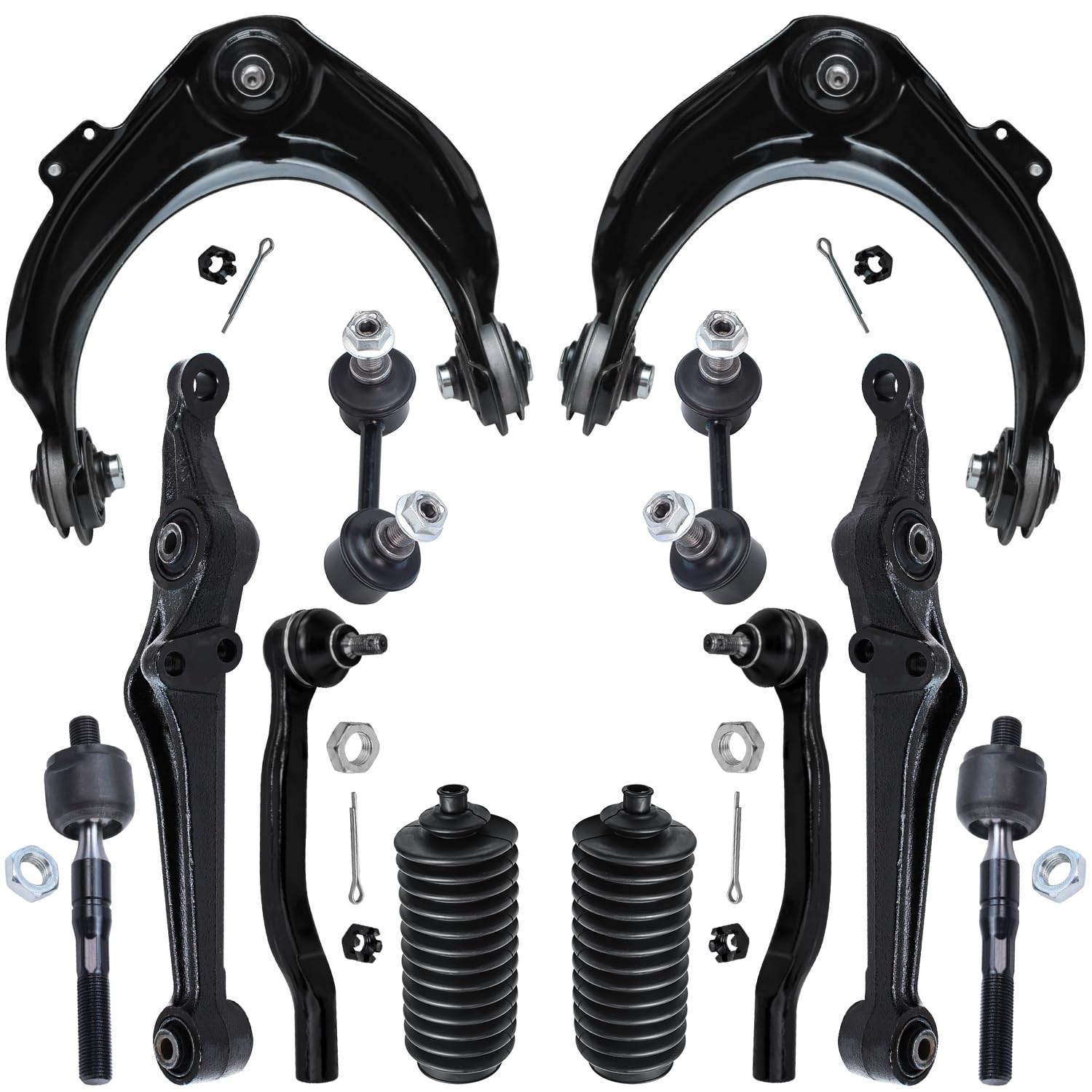 Detroit Axle - 12pc Front End Kit for 1998 1999 2000 2001 2002 Honda Accord, 2 Upper Control Arms w/Ball Joint 2 Lower Control Arms 2 Sway Bars 4 Inner Outer Tie Rods 2 Boots Replacement
