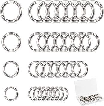 32 Pcs Spring O Rings, Zinc Alloy Round Carabiner Clips, Circle Snap Buckle Hooks for Keychain, Purse, Handbag, Silver