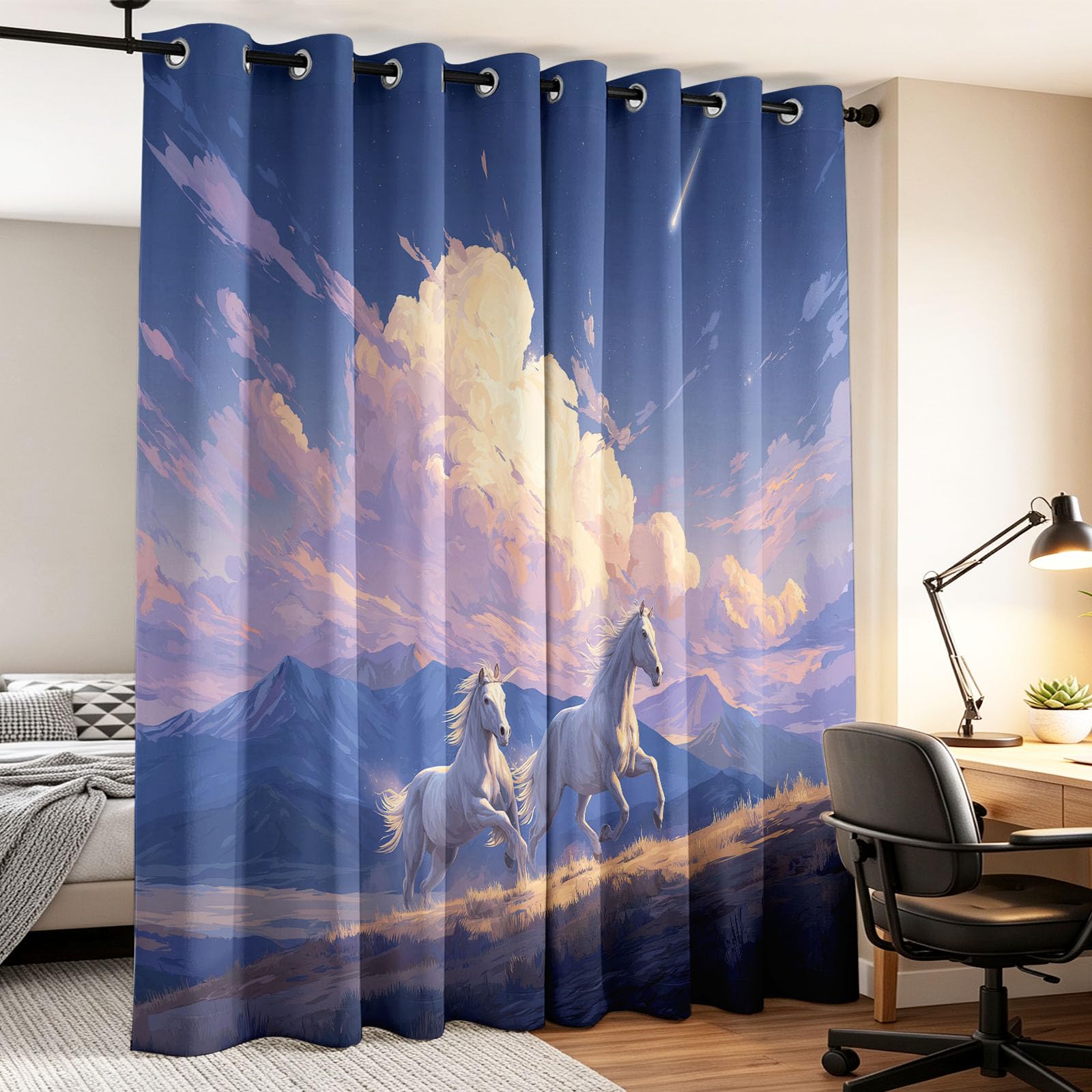 Générique Rideaux Occultants à Motif Cartoon Fille, Lot de 2 Rideaux Isolant Thermique à Oeillets, Romantique Licorne Rideau Doux pour Salon Chambre, 140L x 1060H CM