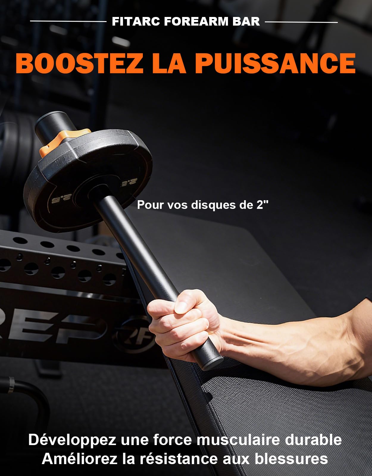 Fitarc 1 In renforceur d'avant-bras, barre pour poignets, barre de flexion des poignets, appareil de renforcement de la force de préhension, appareil de rotation des poignets