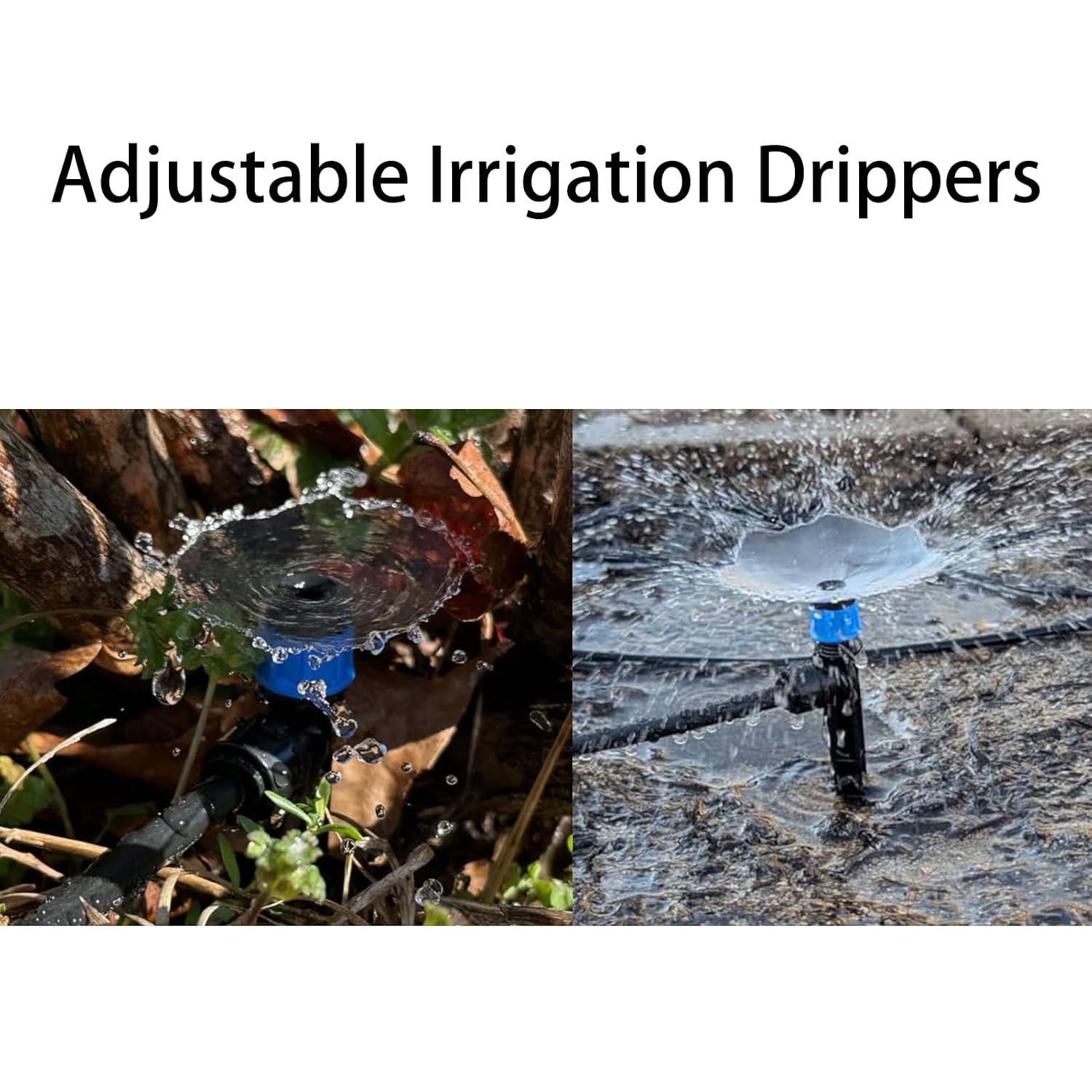 50 Pack Push-to-Fit Irrigation Drippers Emitters 360 Degree Water Flow Adjustable Drip Irrigation Emitters Push to Connect 1/4" Drip Tubing for Flower Garden Lawn Watering System(Blue)