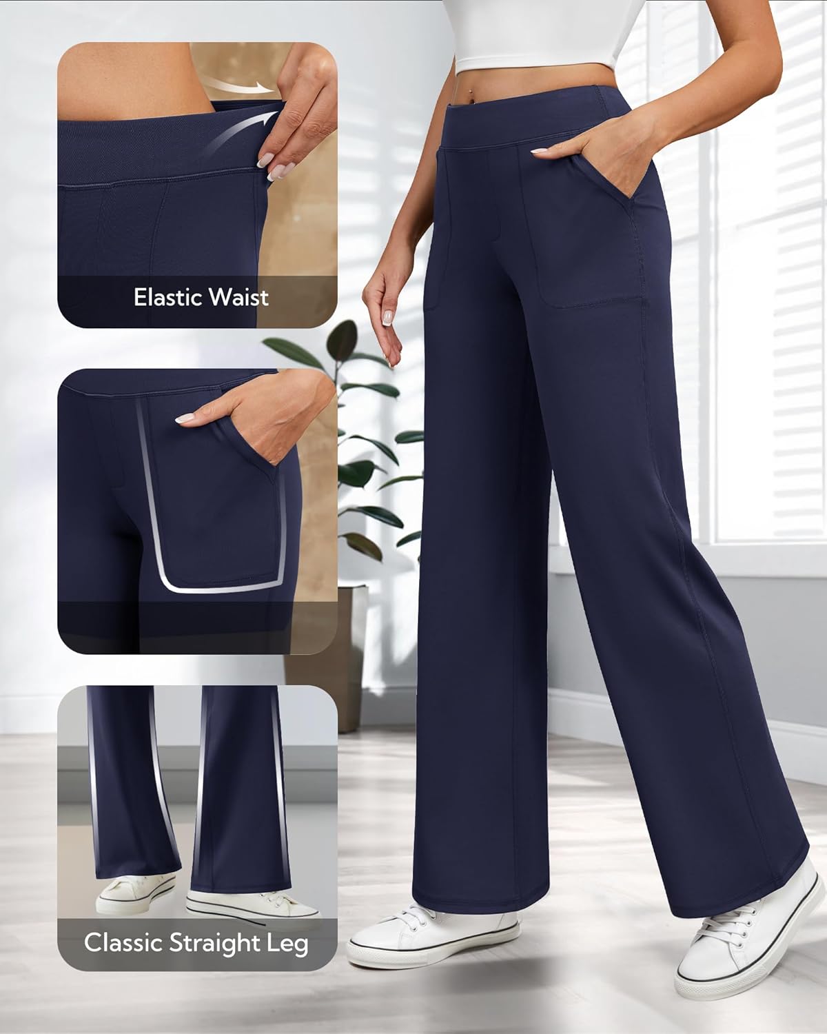 Wide Leg Pants Woman Yoga Pants with Pockets Stretch Dress Work Pants Casual Lounge Sweatpants - Image 5