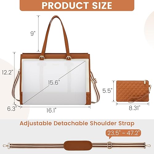 Miniatura 3 de LOVEVOOK Bolsa de lona para laptop de 15.6 pulgadas para mujer, bolsa de trabajo de gran capacidad con bolso de mano, bolsa de computadora, maletín