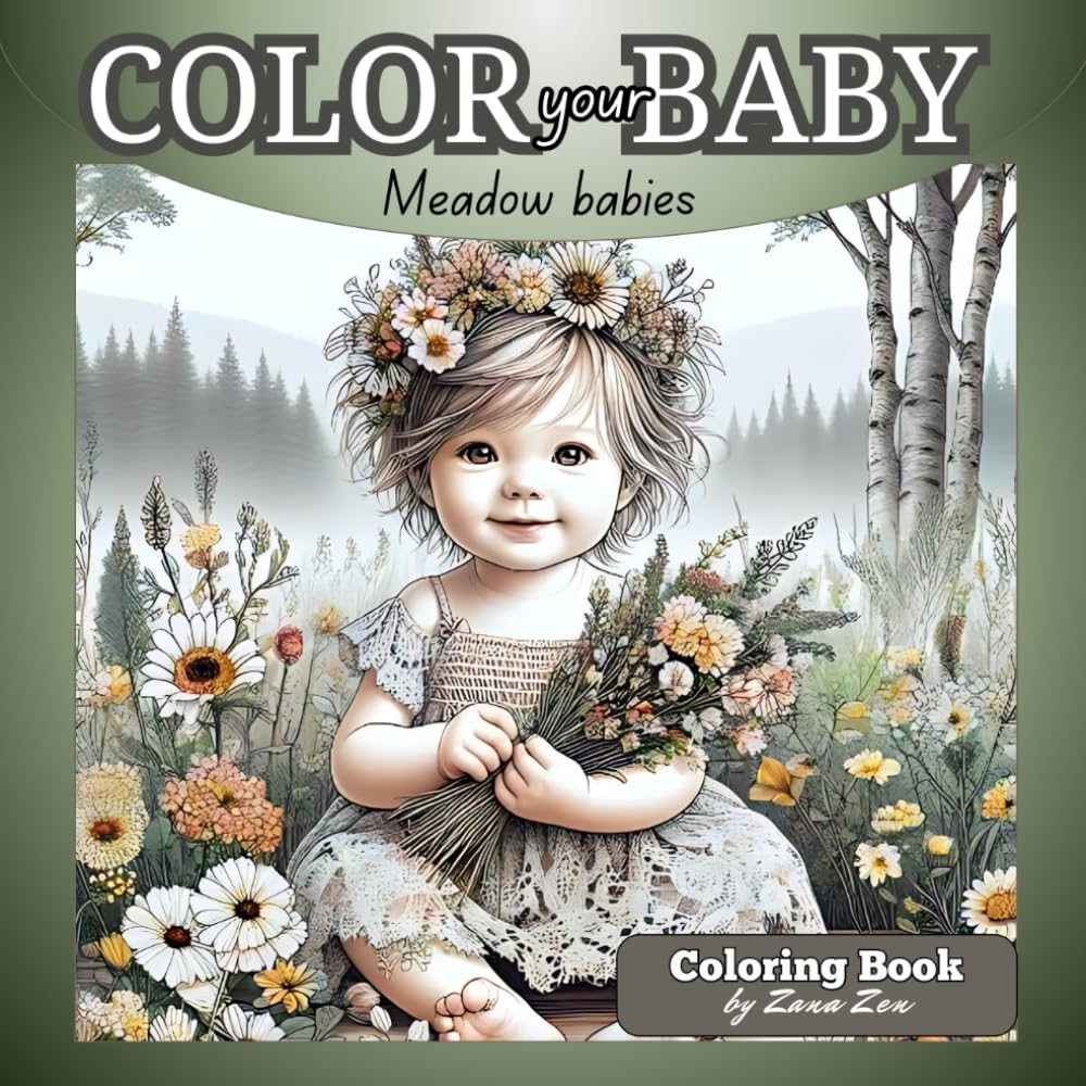 Color your Baby, Meadow babies: Coloring book for moms and adults, Cute babies in meadow flowers for relaxation