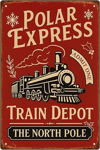 Express Admit One - Cartel de lata de metal, póster retro vintage de Train Depot, decoración de pared de película navideña, arte festivo del Polo
