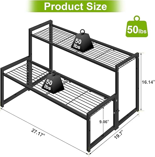 Miniatura 2 de Soporte de metal de 2 niveles para interiores y exteriores, soporte para macetas de flores, apilable, resistente, alto, soporte para macetas para