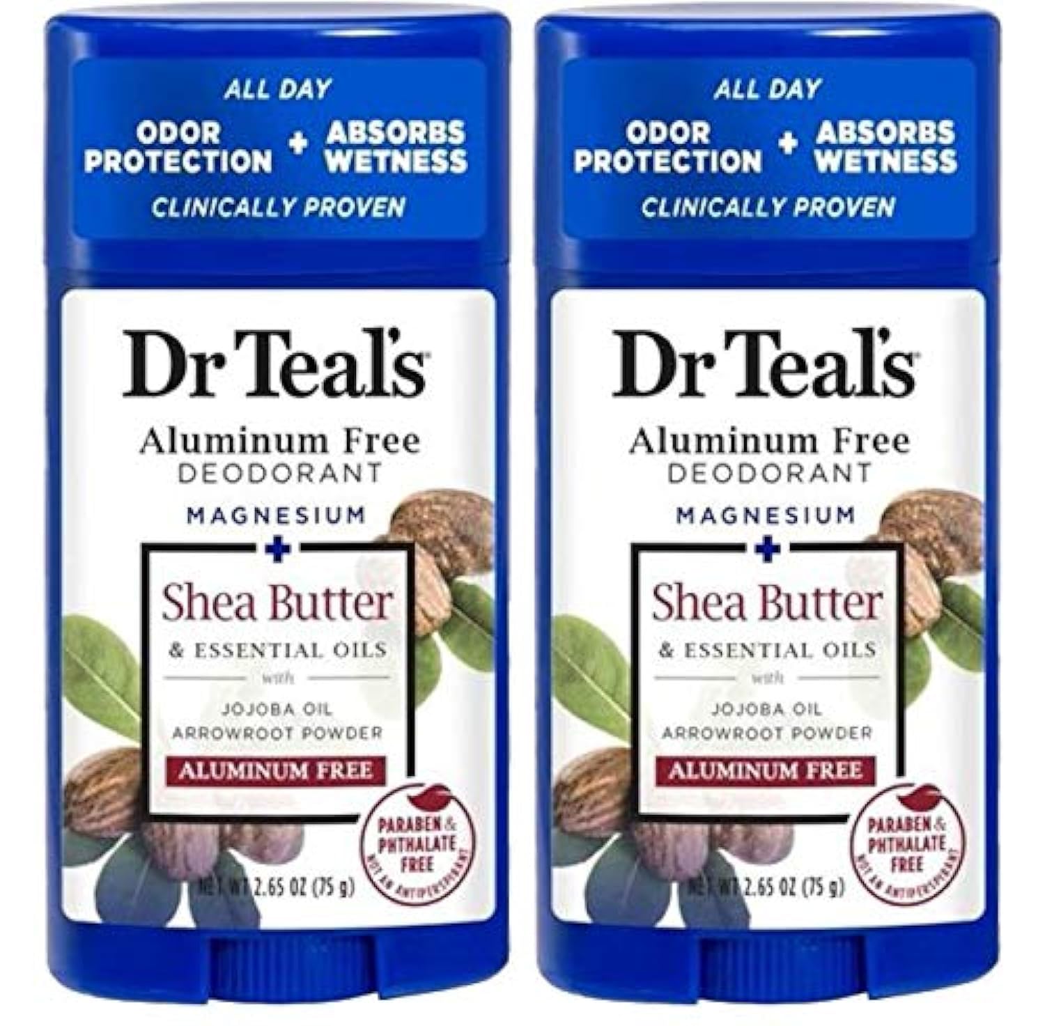 Dr. Teals Aluminum Free Shea Butter Deodorant Gift Set (2 Pack, 2.65oz Ea.) - Shea Butter Essential Oils with Jojoba Oil & Arrowroot Powder