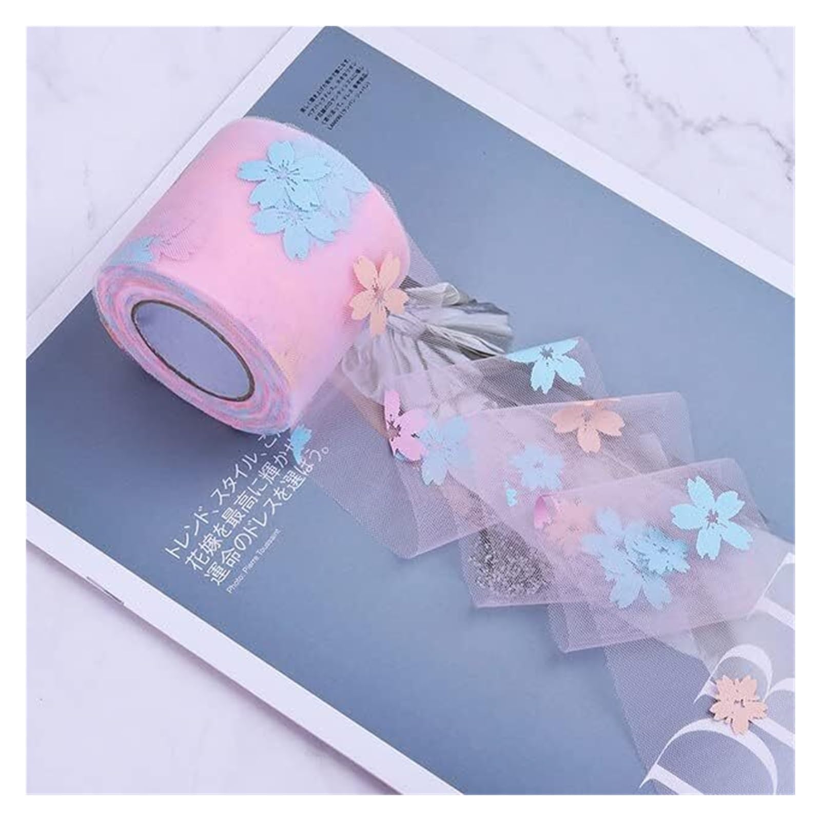 rolki wstążek z organzy, Wstążka do pakowania prezentów z organzy 25 jardów 3/4 cala Kwiatowy nadruk Multicolor DIY Craft(Pink)