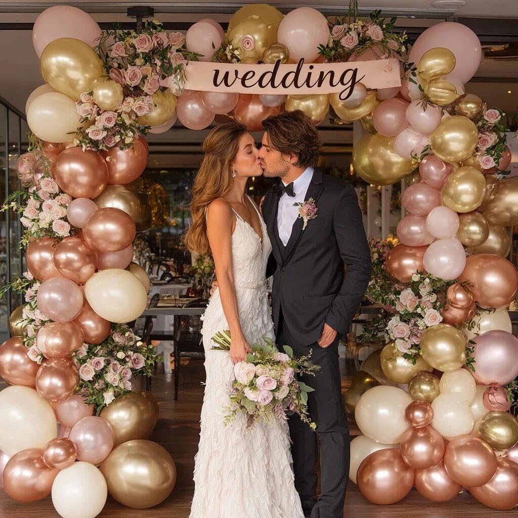 El kit de arco de globos de oro rosa incluye globos de oro rosa perla para decoración de bodas, cumpleaños, despedidas de soltera, baby shower