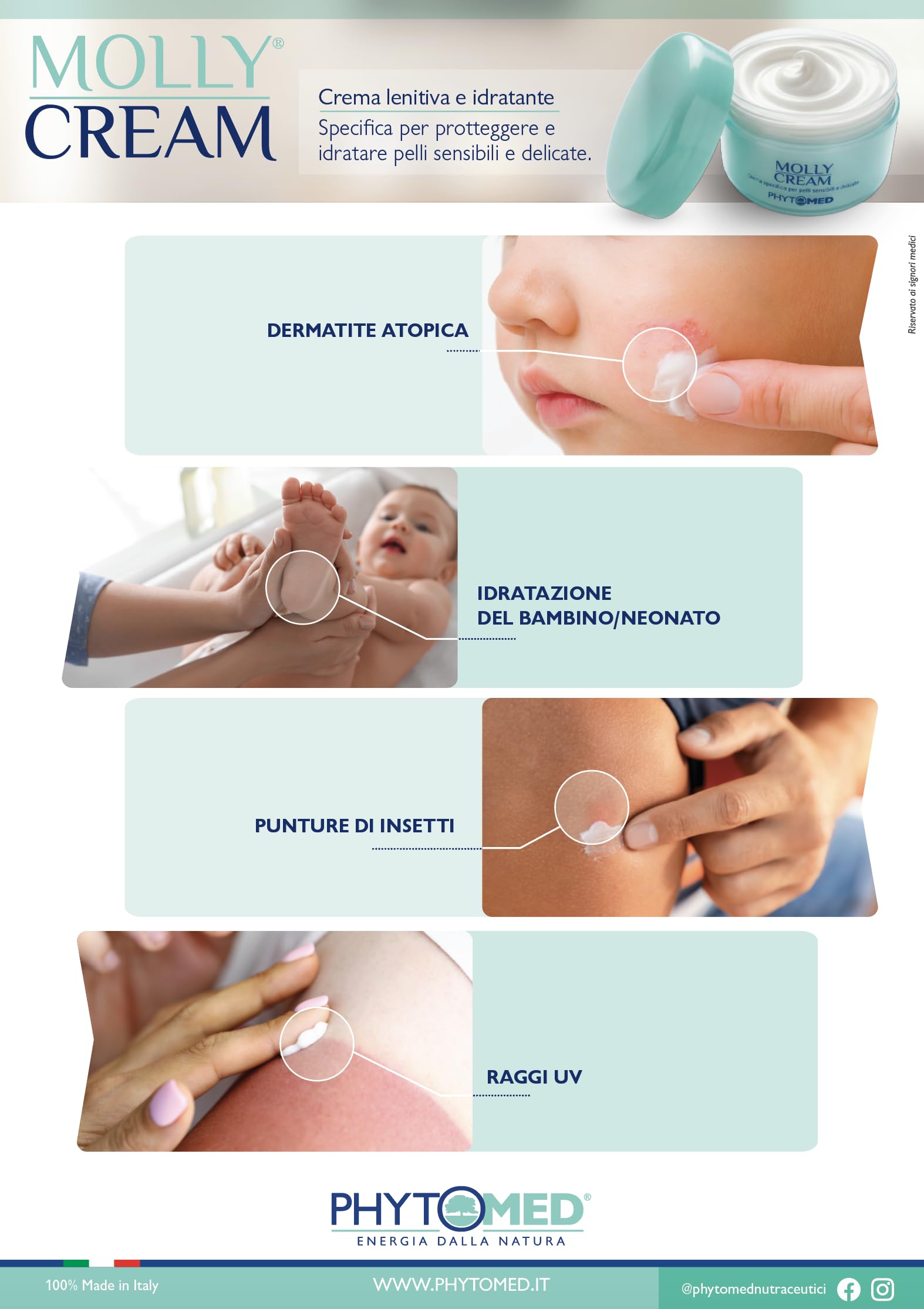 Molly Cream, Crema Idratante per Pelli Sensibili, con Acido Glicirretico, NMF e Malva, per Dermatite e Pelle Disidratata