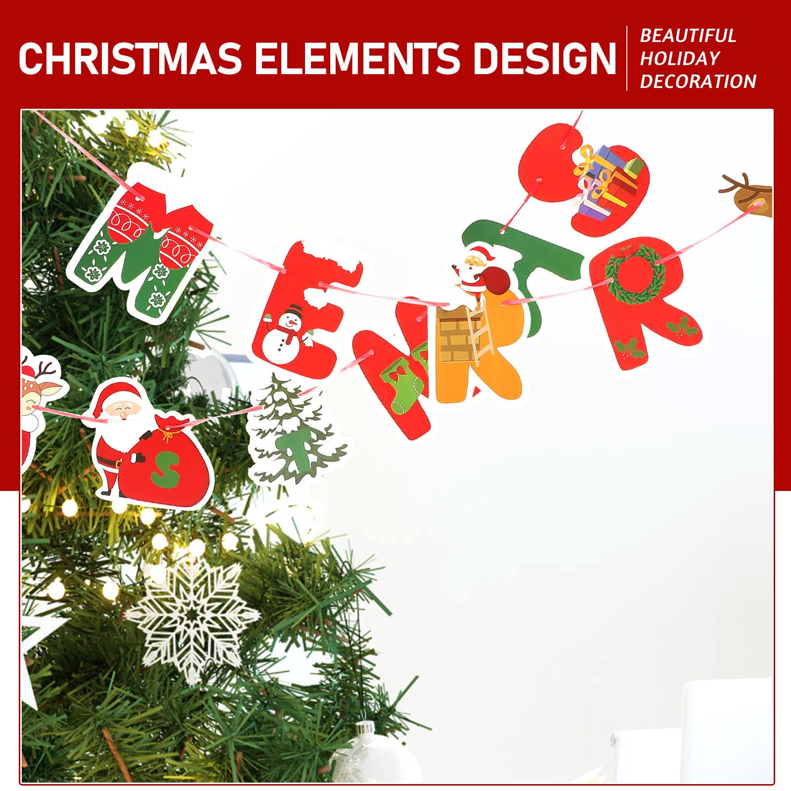 Toyvian 5 Juegos Banner Navideño de Papel para Fiestas Merry Christmas
