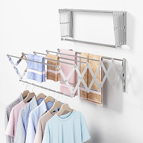 Retractable and Folding Stainless Steel Wall Mount Laundry Drying Rack