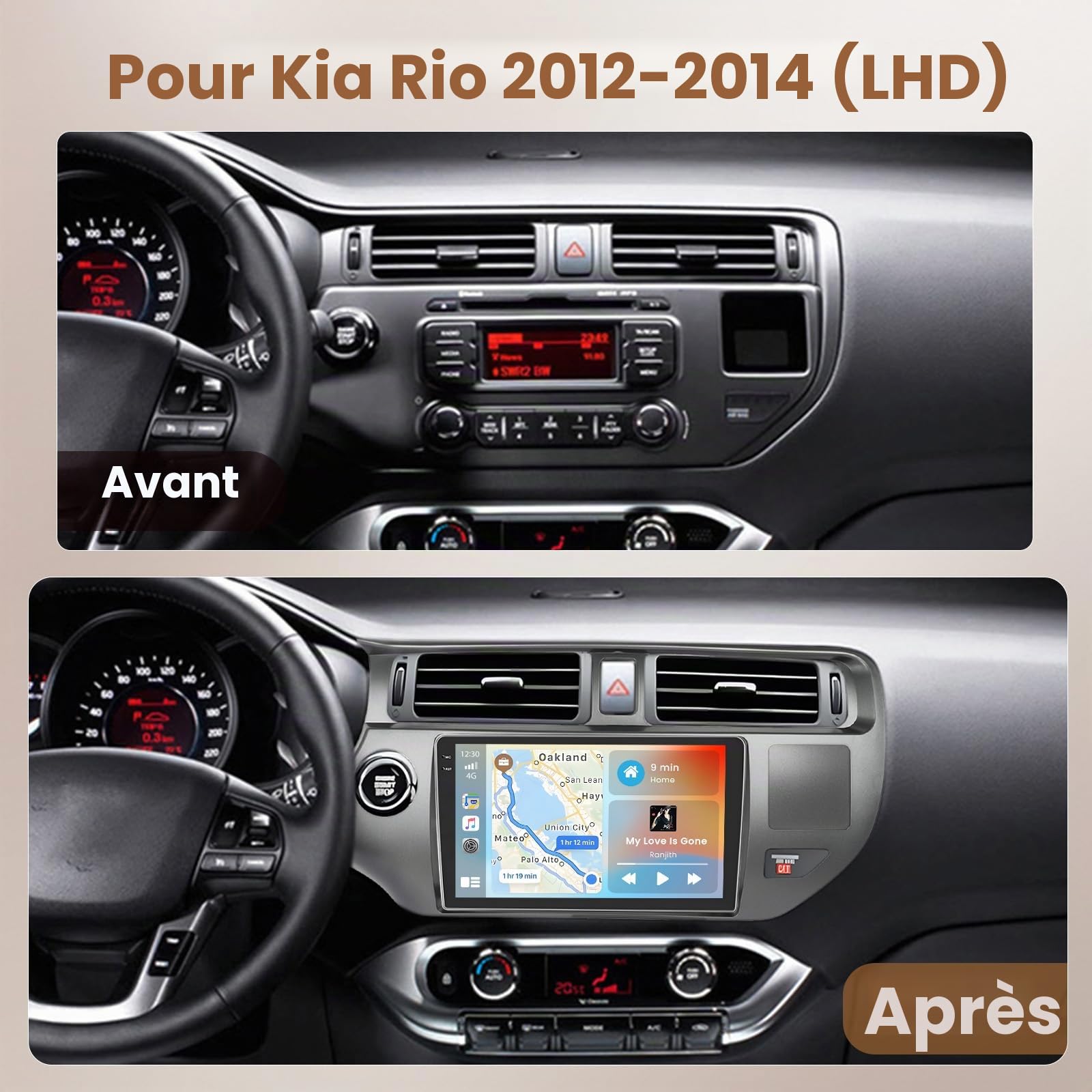 Hikity 4G+64G Android 15 Autoradio 9" pour Kia Rio CarPlay