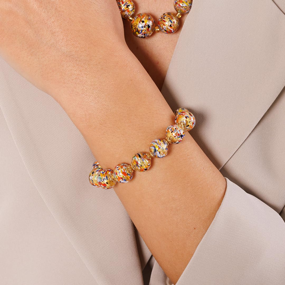 Venetiaurum - Bracciale per Donna Con Perle 12mm In Vetro Originale Di Murano E Argento 925 - Gioiello Made In Italy Certificato