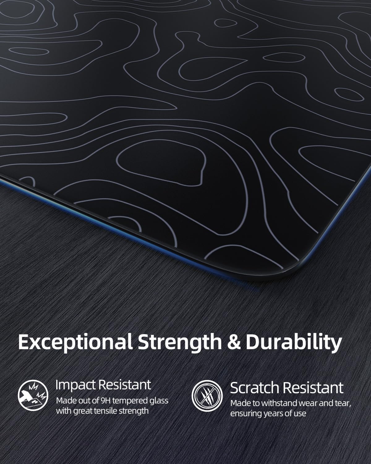 MAMBASNAKE x ATTACK SHARK CM05 Contour Glass Hard Gaming Mousepad,Nano-Micro-Etched Texture,Smooth Glass Surface,High Accuracy,Fast-Moving,Anti-Scratch, PU Leather Non-Slip Base, Large Size(450×400mm)