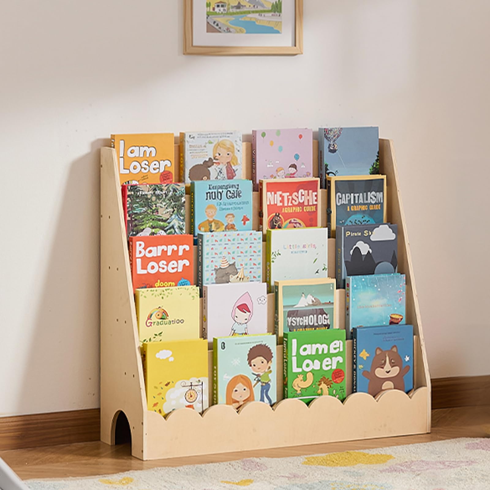 VEVOR Libreria per Bambini Frontale, Libreria per Bambini Porta Libri a 5 Ripiani con 2 Ganci 800 x 300 x 750 mm, per Cameretta dei Bambini, Soggiorno, Cameretta di Gioco