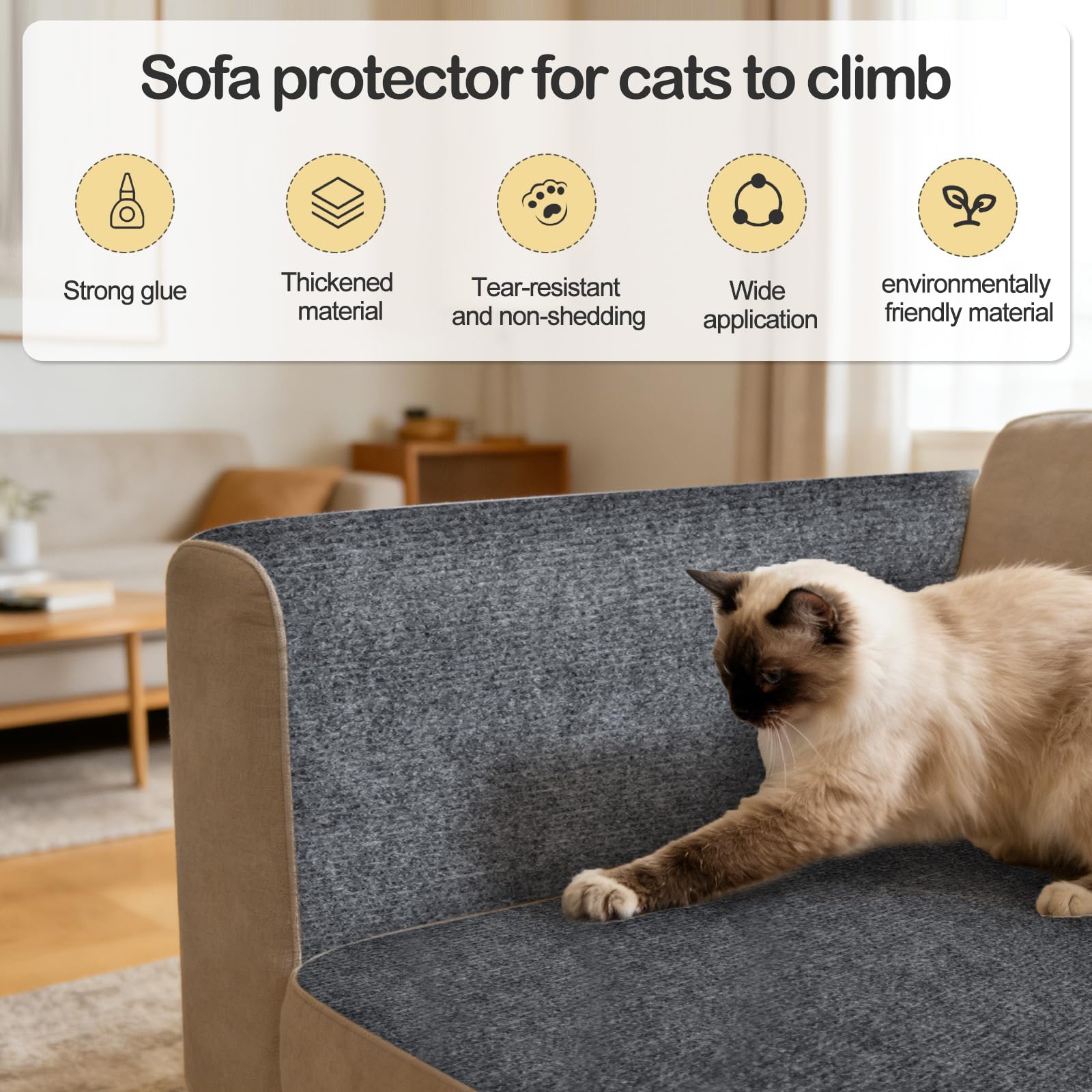 Alfombra Rascador para Gatos Autoadhesiva (200x30cm), Protector Sofá Gatos Antiarqueo Gris Oscuro, Tapete de Escalada DIY Recortable para Pared, Muebles y Repuesto de Árbol de Gato (Grosor 4mm)