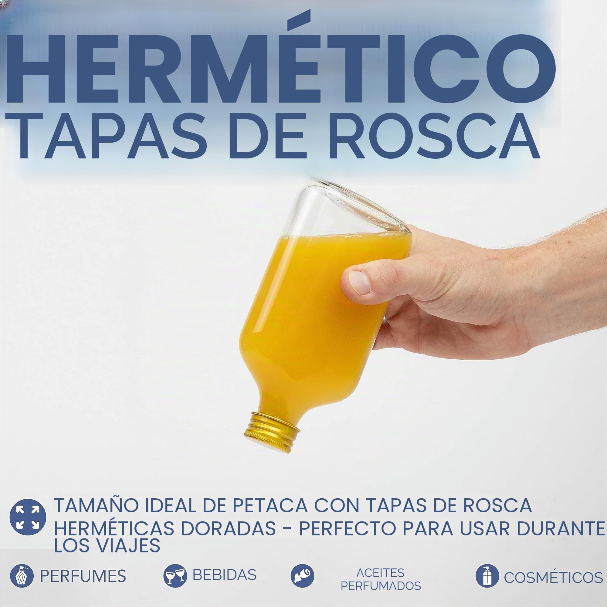 HEFTMAN Flask Botellas de Vidrio Pequeñas - Paquete de 10 Botellas de Vidrio de 200ml con Tapas, Vacías, Herméticas, Reutilizables Botella de 200ml - Perfectas para Ginebra, Vino, Vinagre, Bebidas