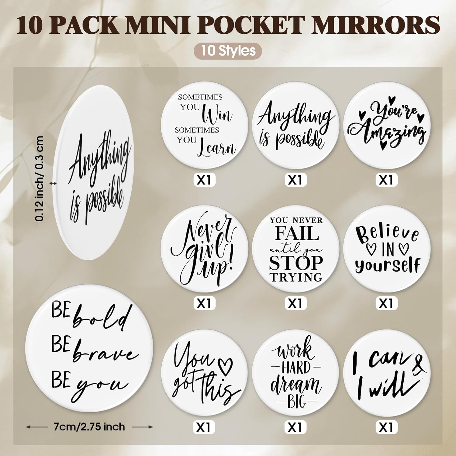 Paterr 20 Pcs Employee Appreciation Gift Bulk for Women Inspirational Womens History Month Canvas Makeup Bags with Zipper and Mini Compact Mirrors Thank You for Team Teacher Coworker Gifts