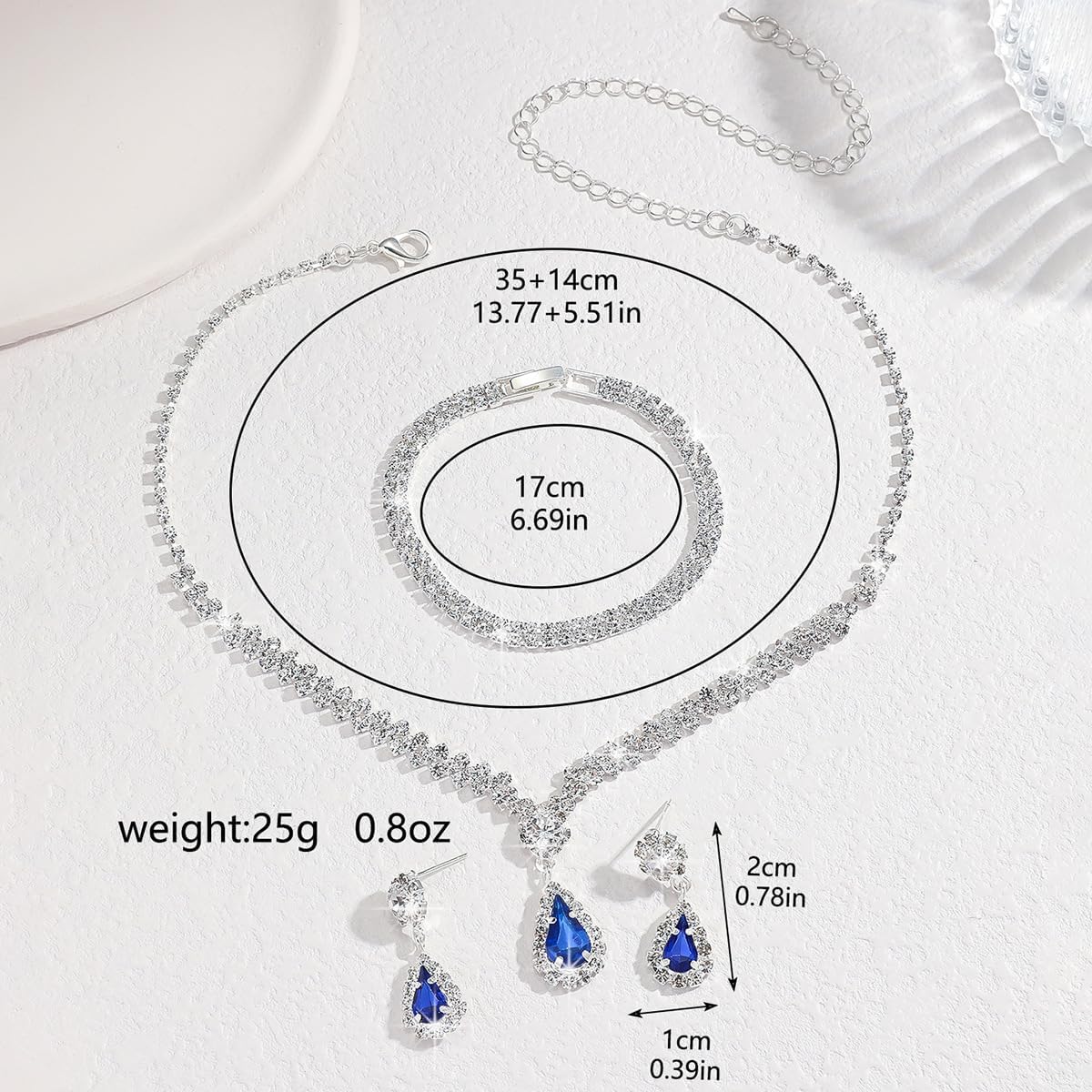 Prom Earrings Necklace Bracelet Set for Women Bridal Wedding Prom Jewelry Set Sparkling Cubic Zirconia Teardrop Pendant Necklace Earrings Elegant Bridal Accessories for Weddings Prom Parties - Image 5