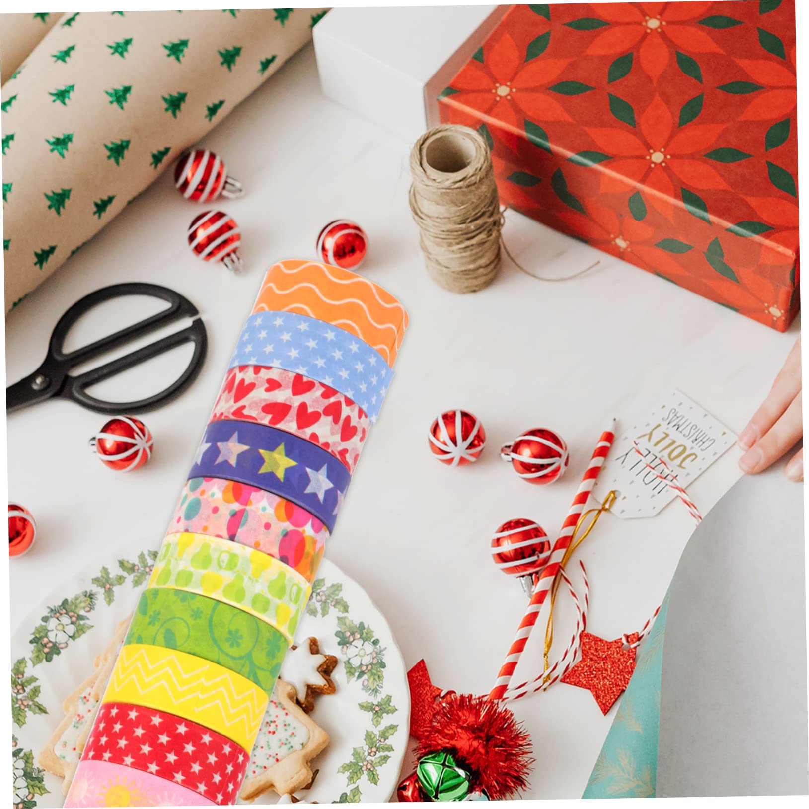 Ciieeo 40rollos Cinta Washi Decorativa De Navidad Para Manualidades y Decoración De Fiestas Adhesiva y Reposicionable Para Tarjetas Invitaciones Navideñas