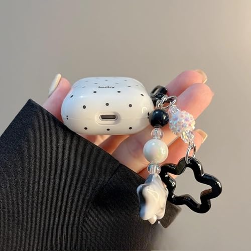 Miniatura 5 de Funda con diseño de lunares blancos y negros para Airpods Pro 2, diseño estético vintage, elegante, de lujo, moderno, retro, para niñas y mujeres,