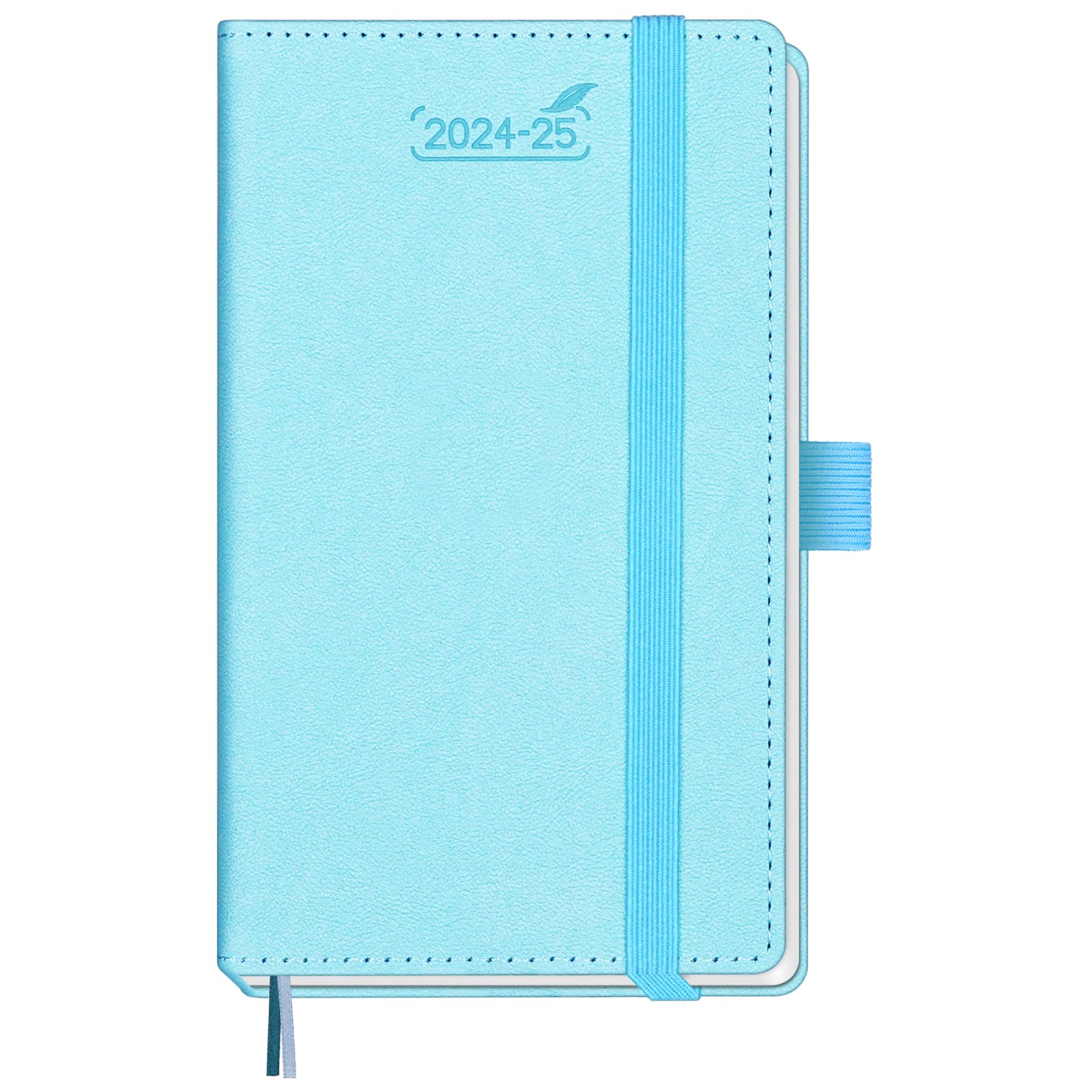 BEZEND Agenda Pequeña 2024 2025 Semana Vista 15.5 x 9 cm Cuero PU [Azul cielo] 18 Meses Agenda Escolar | Semanal de Julio 24 a Diciembre 25 | A6 Planificador Mensual con Tapa Dura