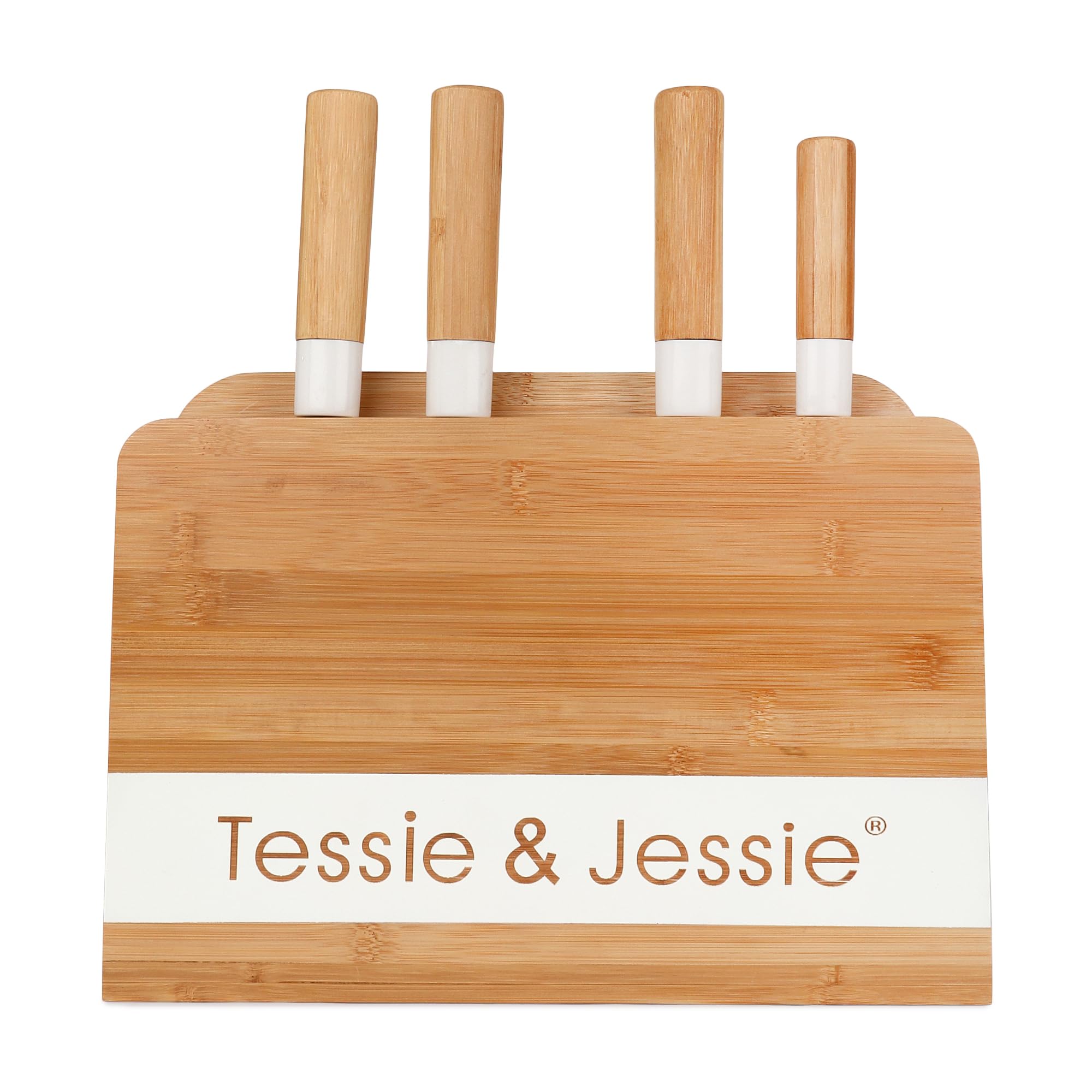 Merish Bamboo Cheese Board Set, Charcuterie Platter and Serving Meat Board Including 2 Slicing Knife,1 Chef Knife,1 Bread Knife (Brown) 4