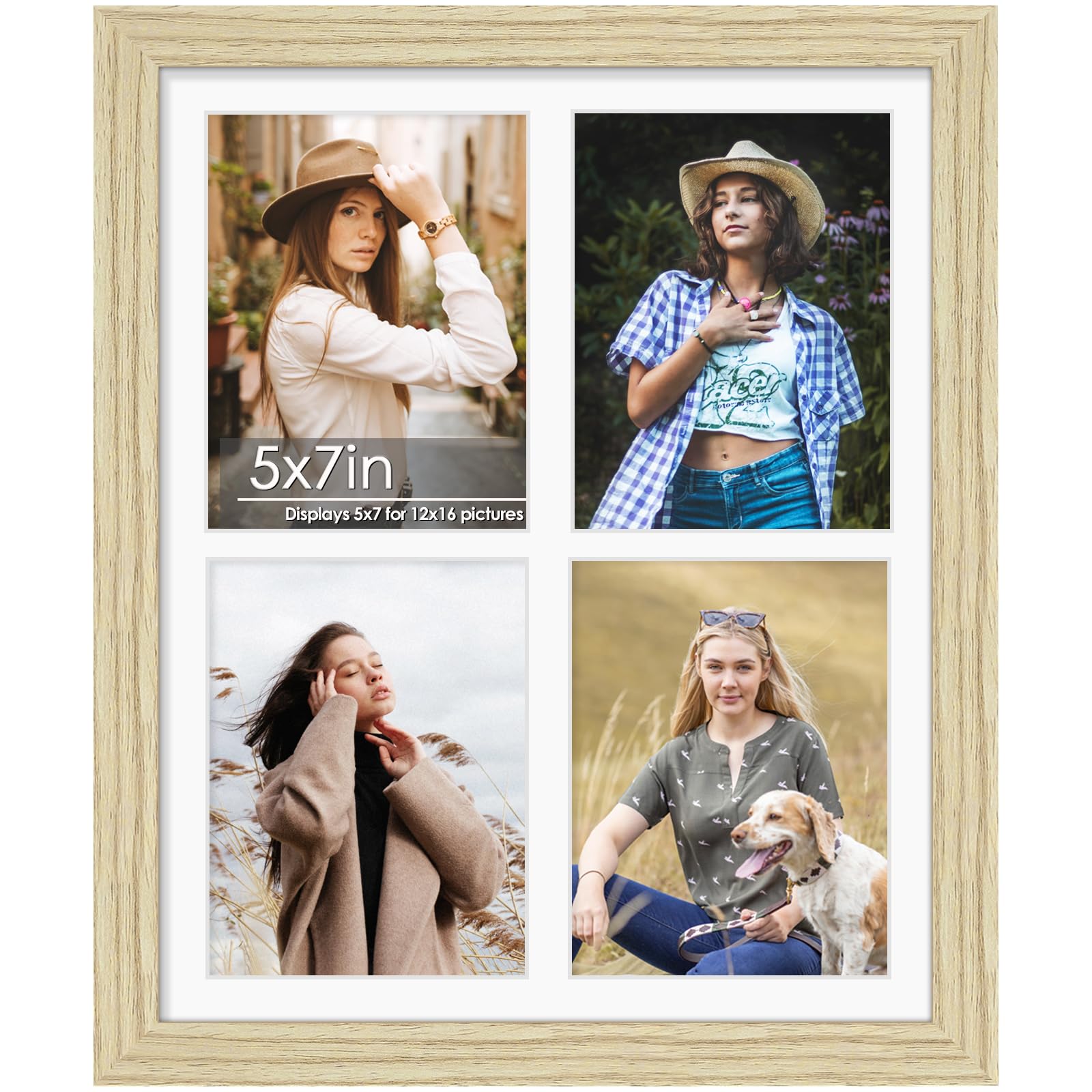 DUENPY 12x16 Picture Frame 5x7 Collage Picture Frame Displays Four 5x7 inch Photos or 12x16 (Without Mat) for Available Horizontal Wall Mounting Display and Vertical Wood Color