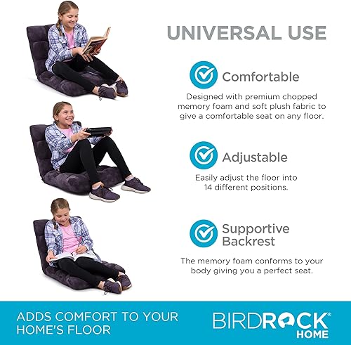 Miniatura 13 de BirdRock Home - Silla para suelo de espuma viscoelástica, ajustable, 14 posiciones, respaldo cómodo, almohada para silla de computadora, cojín para